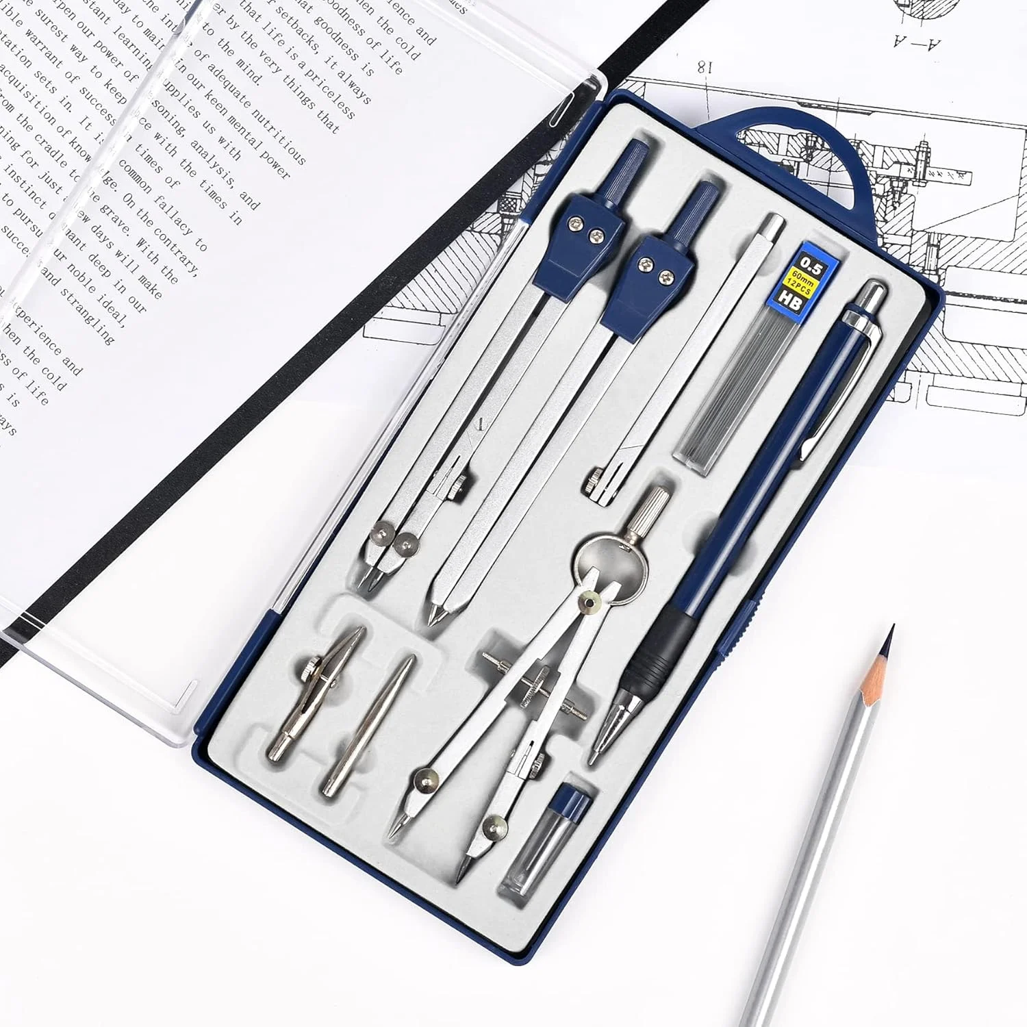 ست هندسه حرفه ای قطب نما فلزی، 14 تکه، ست ابزار دقیق هندسی با جعبه نگهداری نشکن، ابزار طراحی و کیت های طراحی، ابزار رسم دایره برای مهندسان و دانشجویان (آبی) ست هندسه حرفه ای قطب نما فلزی، 14 تکه، ست ابزار دقیق هندسی با جعبه نگهداری نشکن، ابزار طراحی و کیت های طراحی، ابزار رسم دایره برای مهندسان و دانشجویان (آبی)