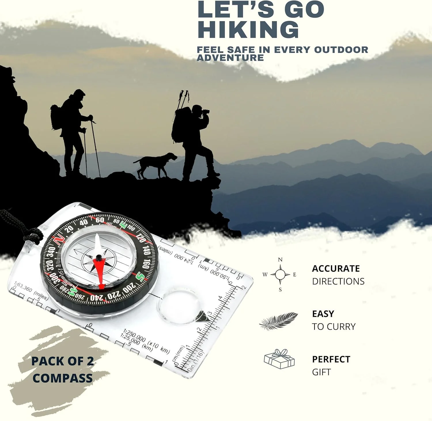 قطب نما جهت یابی، قطب نما ناوبری بقا برای پیاده روی، قطب نما چند منظوره حرفه ای پیشرفته برای کمپینگ، نقشه خوانی، کوله گردی، بهترین انتخاب (شفاف)