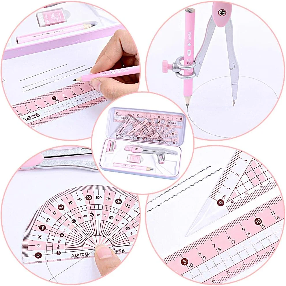 ست پرگار مدرسه ای MHwan، ست ریاضی، ست پرگار هندسی با خط کش نقاله پاک کن برای ریاضیات و مهندسی دانش آموزان در جعبه حمل، 8 عدد، 18x8x2 سانتی متر ست پرگار مدرسه ای MHwan، ست ریاضی، ست پرگار هندسی با خط کش نقاله پاک کن برای ریاضیات و مهندسی دانش آموزان در جعبه حمل، 8 عدد، 18x8x2 سانتی متر