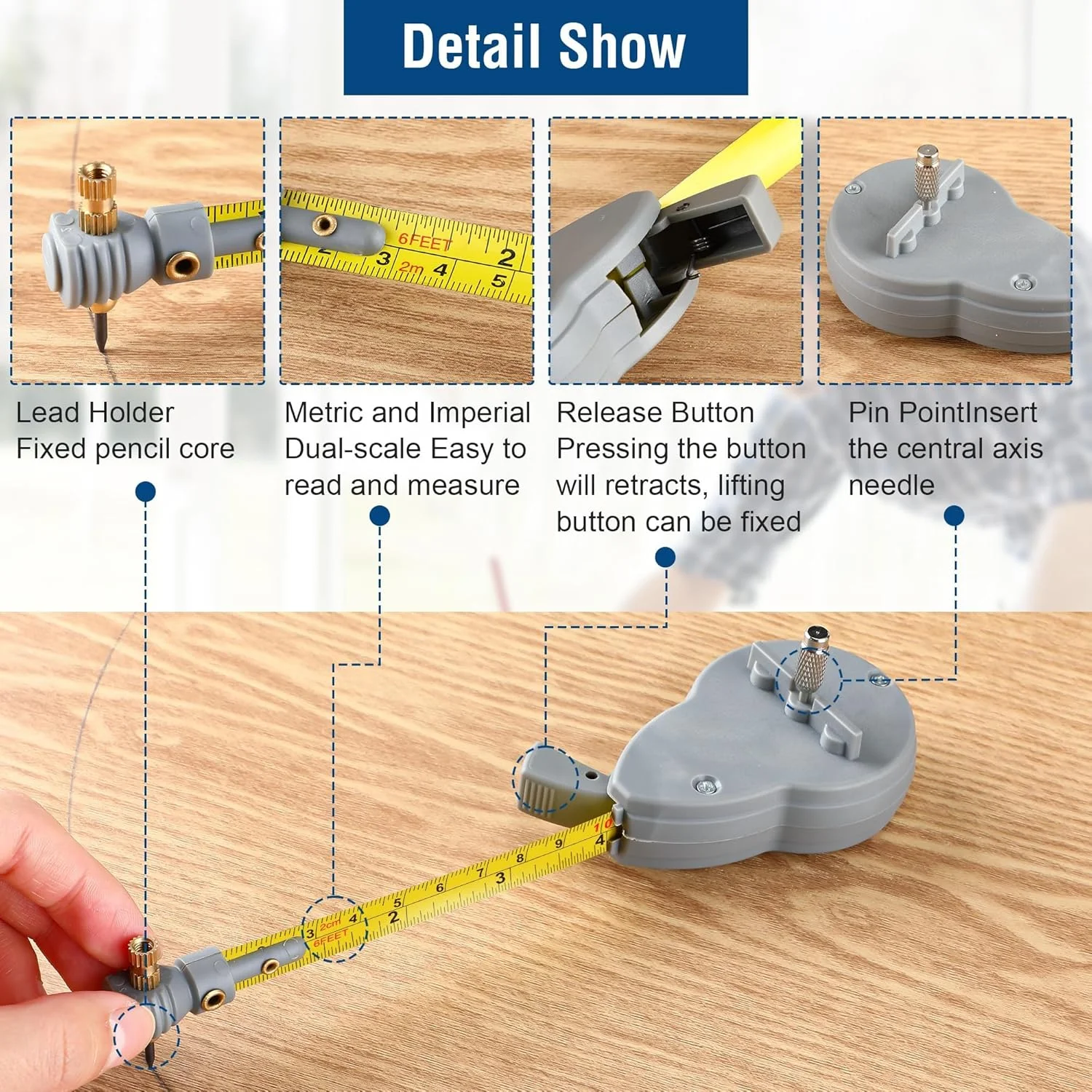قطب نما متر نواری Rotape، ابزار طراحی چند منظوره با 10 نوک مداد، قطب نما پرتو قابل تنظیم برای دایره ها و خطوط دقیق، مکانیزم قفل برای اندازه گیری های پایدار (2 متر) قطب نما متر نواری Rotape، ابزار طراحی چند منظوره با 10 نوک مداد، قطب نما پرتو قابل تنظیم برای دایره ها و خطوط دقیق، مکانیزم قفل برای اندازه گیری های پایدار (2 متر)