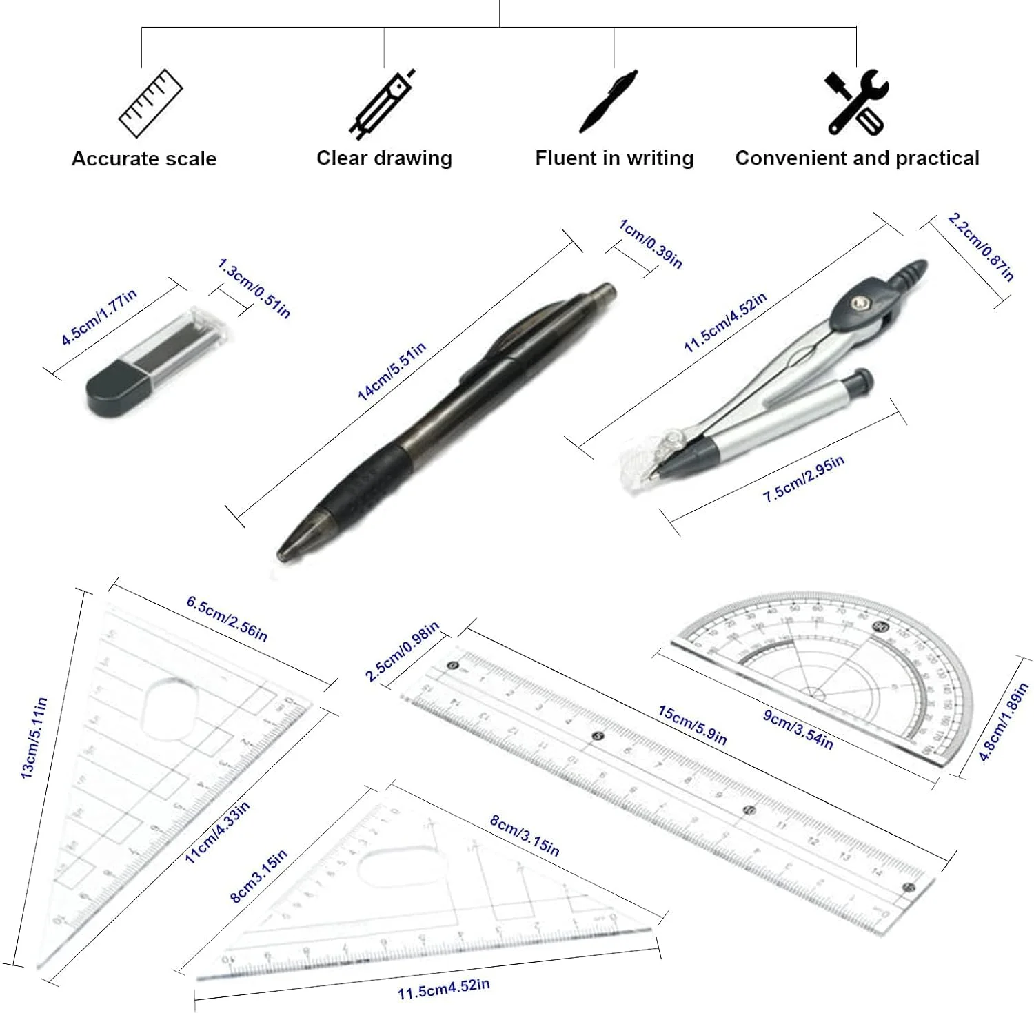 ست لوازم هندسه Lonimia، ست پرگار هندسه ریاضی، 8 تکه خط کش پلاستیکی چند منظوره ابزار یادگیری قابل حمل و کاربردی، مناسب برای استفاده در مدرسه و منزل ست لوازم هندسه Lonimia، ست پرگار هندسه ریاضی، 8 تکه خط کش پلاستیکی چند منظوره ابزار یادگیری قابل حمل و کاربردی، مناسب برای استفاده در مدرسه و منزل