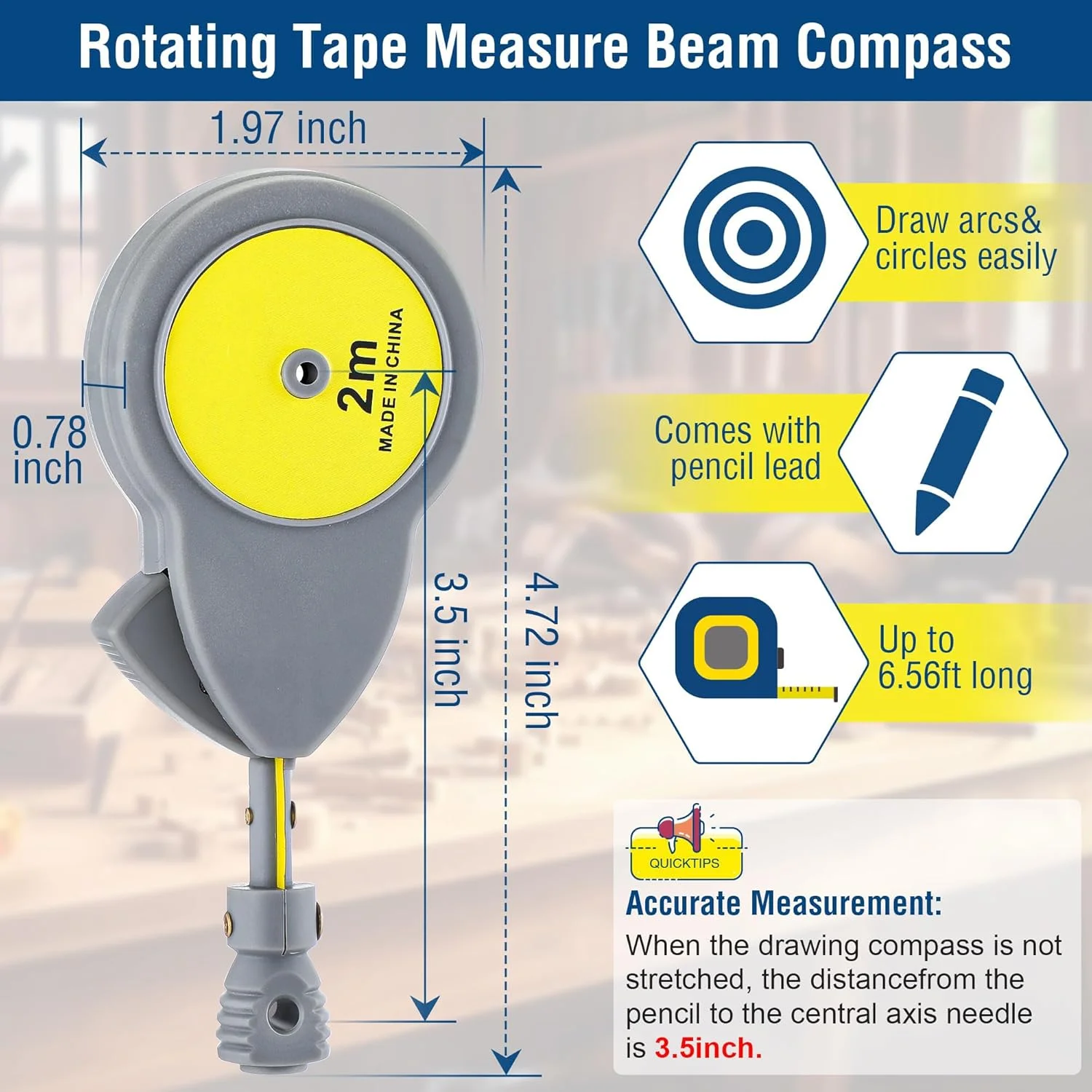 قطب نما متر نواری Rotape، ابزار طراحی چند منظوره با 10 نوک مداد، قطب نما پرتو قابل تنظیم برای دایره ها و خطوط دقیق، مکانیزم قفل برای اندازه گیری های پایدار (2 متر) قطب نما متر نواری Rotape، ابزار طراحی چند منظوره با 10 نوک مداد، قطب نما پرتو قابل تنظیم برای دایره ها و خطوط دقیق، مکانیزم قفل برای اندازه گیری های پایدار (2 متر)