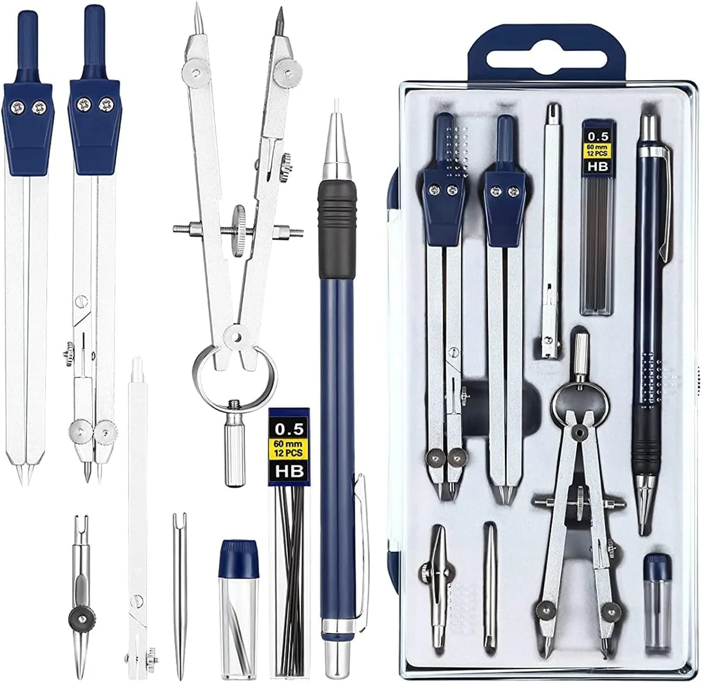 ست 13 تکه کیت هندسه ریاضی KASTWAVE، ست ابزار دقیق هندسه فلزی قطب نما، خط کش ابزار طراحی دایره نقاله برای معماران مهندسان دانش آموزان، برای پیش نویس و نقاشی