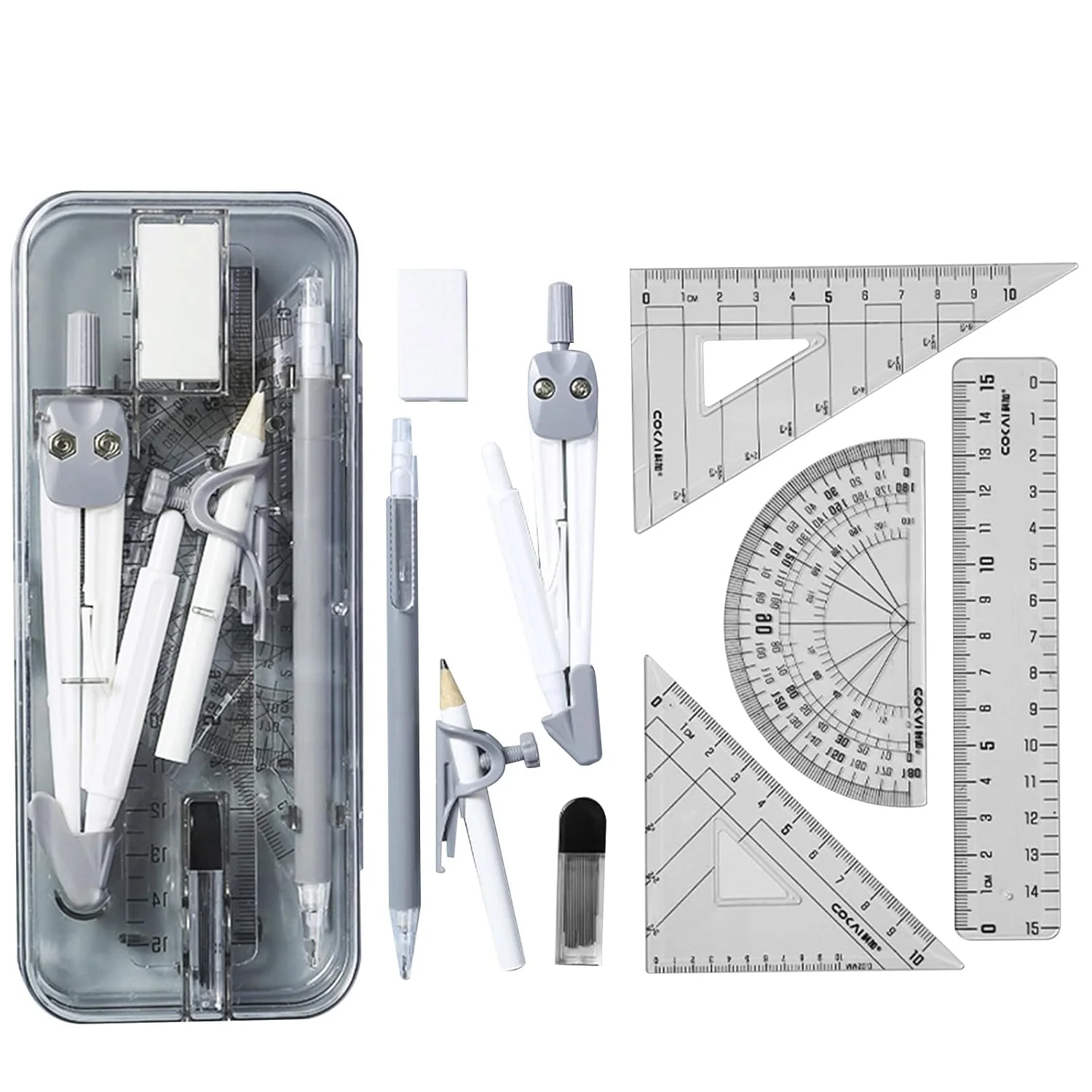 ست خط کش پرگار، ست ریاضی KASTWAVE، شامل خط کش، خط کش مستقیم، مثلثی، نقاله نیم دایره، مداد، ایده آل برای مطالعه، طراحی و اندازه گیری (9 تکه، مشکی) ست خط کش پرگار، ست ریاضی KASTWAVE، شامل خط کش، خط کش مستقیم، مثلثی، نقاله نیم دایره، مداد، ایده آل برای مطالعه، طراحی و اندازه گیری (9 تکه، مشکی)