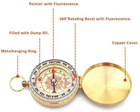 قطب نمای جیبی مسی عتیقه KASTWAVE برای کمپینگ و ماجراجویی در فضای باز - طراحی کلاسیک، برای کاوشگران