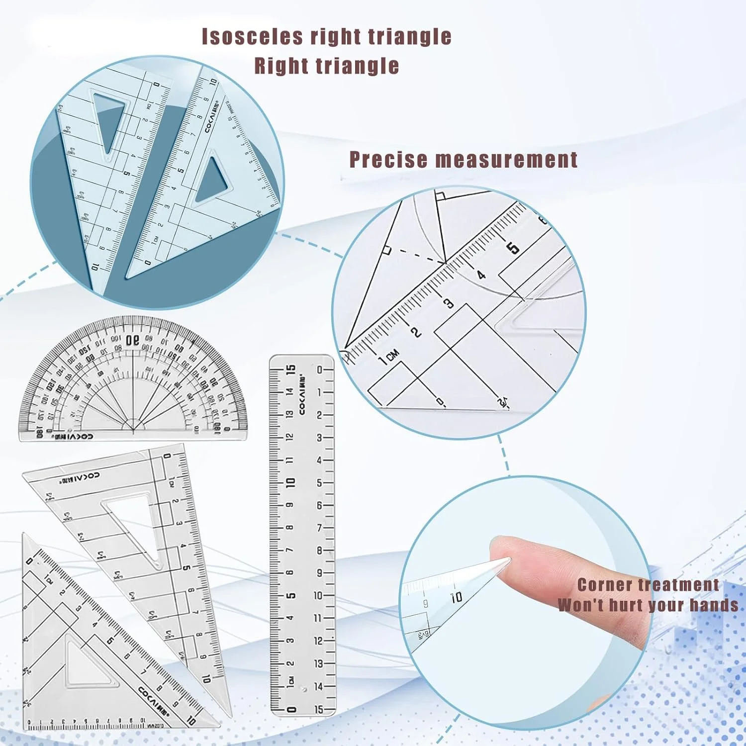 ست خط کش پرگار، ست ریاضی KASTWAVE، شامل خط کش، خط کش مستقیم، مثلثی، نقاله نیم دایره، مداد، ایده آل برای مطالعه، طراحی و اندازه گیری (9 تکه، مشکی)