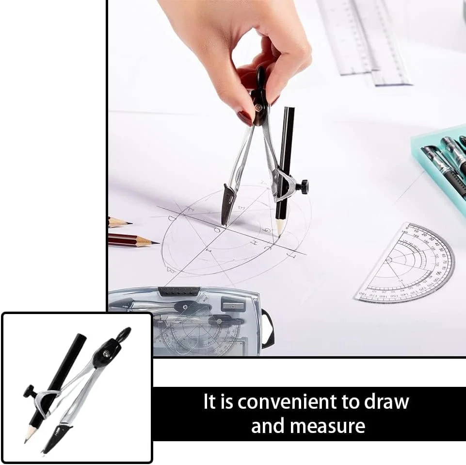 ست خط کش و پرگار KASTWAVE، ست کیت هندسه ریاضی، ست 10 تکه قابل حمل مدرسه با خط کش، نقاله، پرگار، پاک کن، تراش، نوک یدکی، جعبه نگهداری برای طراحی و نقشه کشی (مشکی) ست خط کش و پرگار KASTWAVE، ست کیت هندسه ریاضی، ست 10 تکه قابل حمل مدرسه با خط کش، نقاله، پرگار، پاک کن، تراش، نوک یدکی، جعبه نگهداری برای طراحی و نقشه کشی (مشکی)