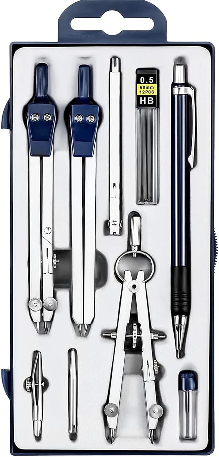 ست 13 تکه کیت هندسه ریاضی KASTWAVE، ست ابزار دقیق هندسه فلزی قطب نما، خط کش ابزار طراحی دایره نقاله برای معماران مهندسان دانش آموزان، برای پیش نویس و نقاشی ست 13 تکه کیت هندسه ریاضی KASTWAVE، ست ابزار دقیق هندسه فلزی قطب نما، خط کش ابزار طراحی دایره نقاله برای معماران مهندسان دانش آموزان، برای پیش نویس و نقاشی