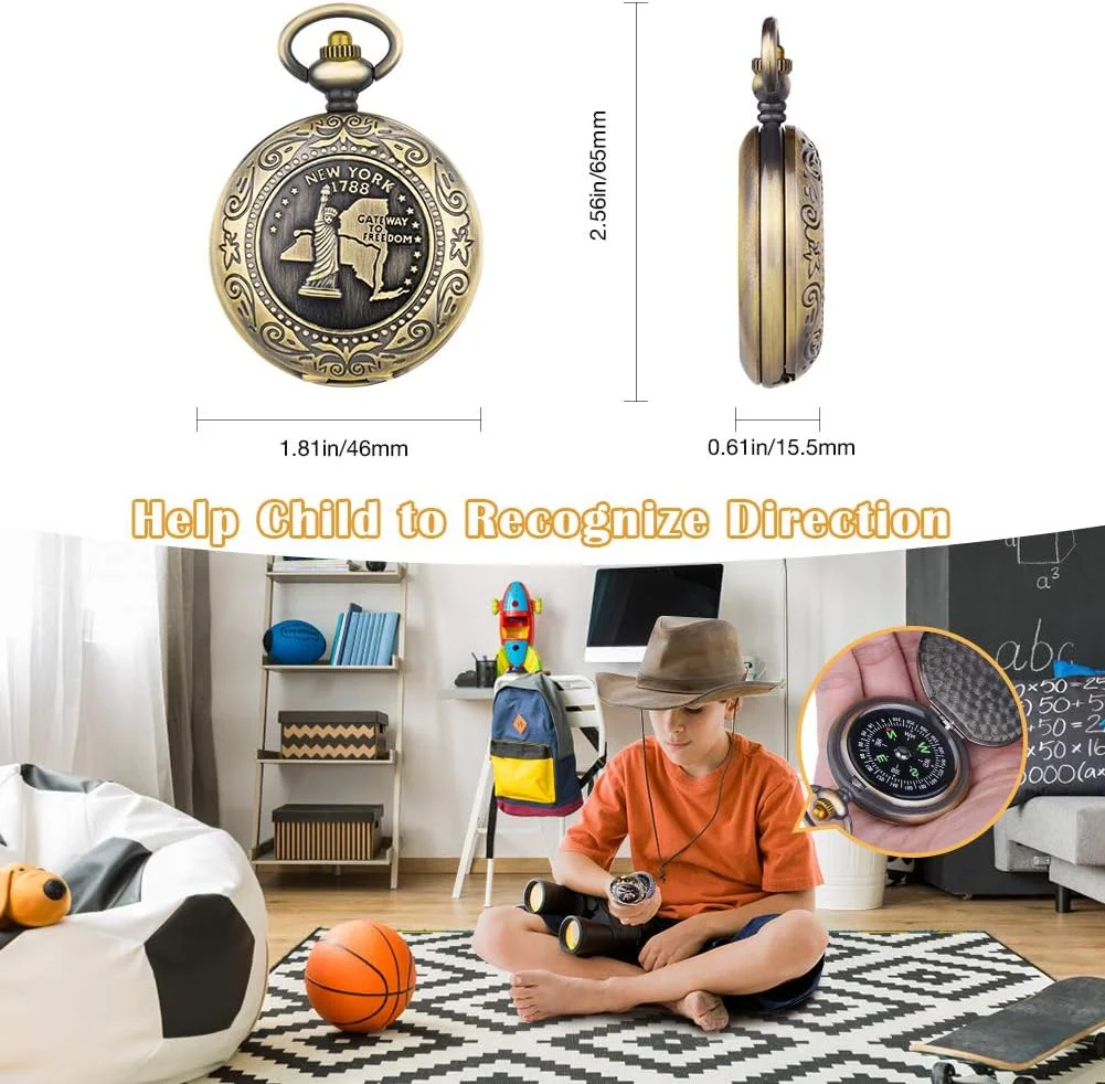 قطب نمای جیبی عتیقه کاکورو برای کودکان، قطب نمای قابل حمل کلاسیک، دقیق و ضد آب برای پیاده روی، کمپینگ در فضای باز، رانندگی، قایق سواری، کوله گردی، بقا و شرایط اضطراری (مسی)