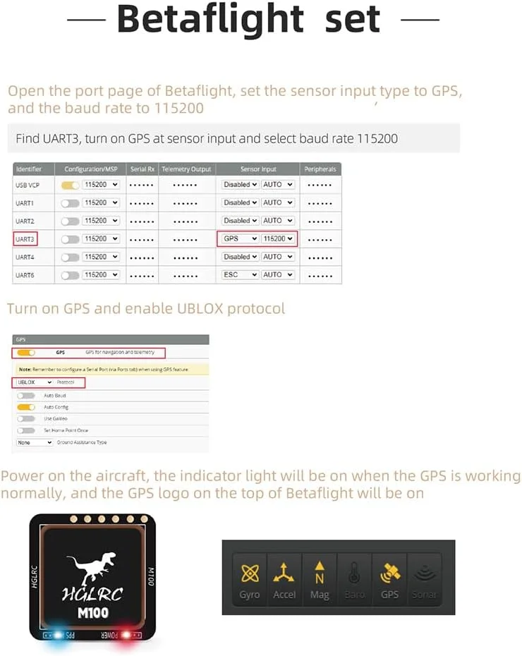 ماژول قطب نمای GPS مدل HGLRC M100-5883، تراشه نسل دهم ارتقا یافته سازگار با پهپاد FPV بال ثابت