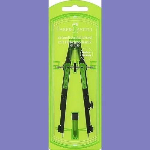 پرگار فابر-کاستل فکتوری نئون با تنظیم سریع - پرگار با طراحی سه بعدی - ساخت آلمان، رنگ های متنوع (فیروزه ای-صورتی-سبز)