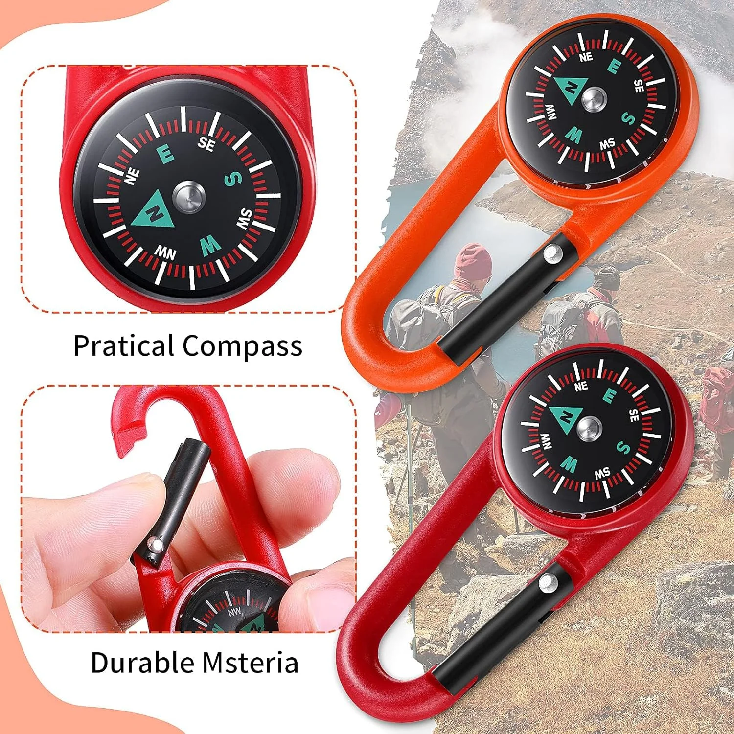 جاکلیدی قطب نما KASTWAVE برای کودکان، جاکلیدی کوچک ماجراجویی کمپینگ با گیره کمربند سوراخ دار، جاکلیدی سگک فلزی قطب نما برای فضای باز، جوایز پروژه برای پیاده روی، لوازم مهمانی کمپینگ (32 عدد، 8 رنگ)