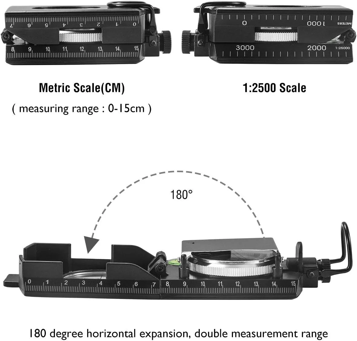 قطب نمای دیدبانی فلزی نظامی چند منظوره Eyeskey با شیب سنج | قطب نما ضد ضربه و ضد آب برای پیاده روی، کمپینگ، پیشاهنگی