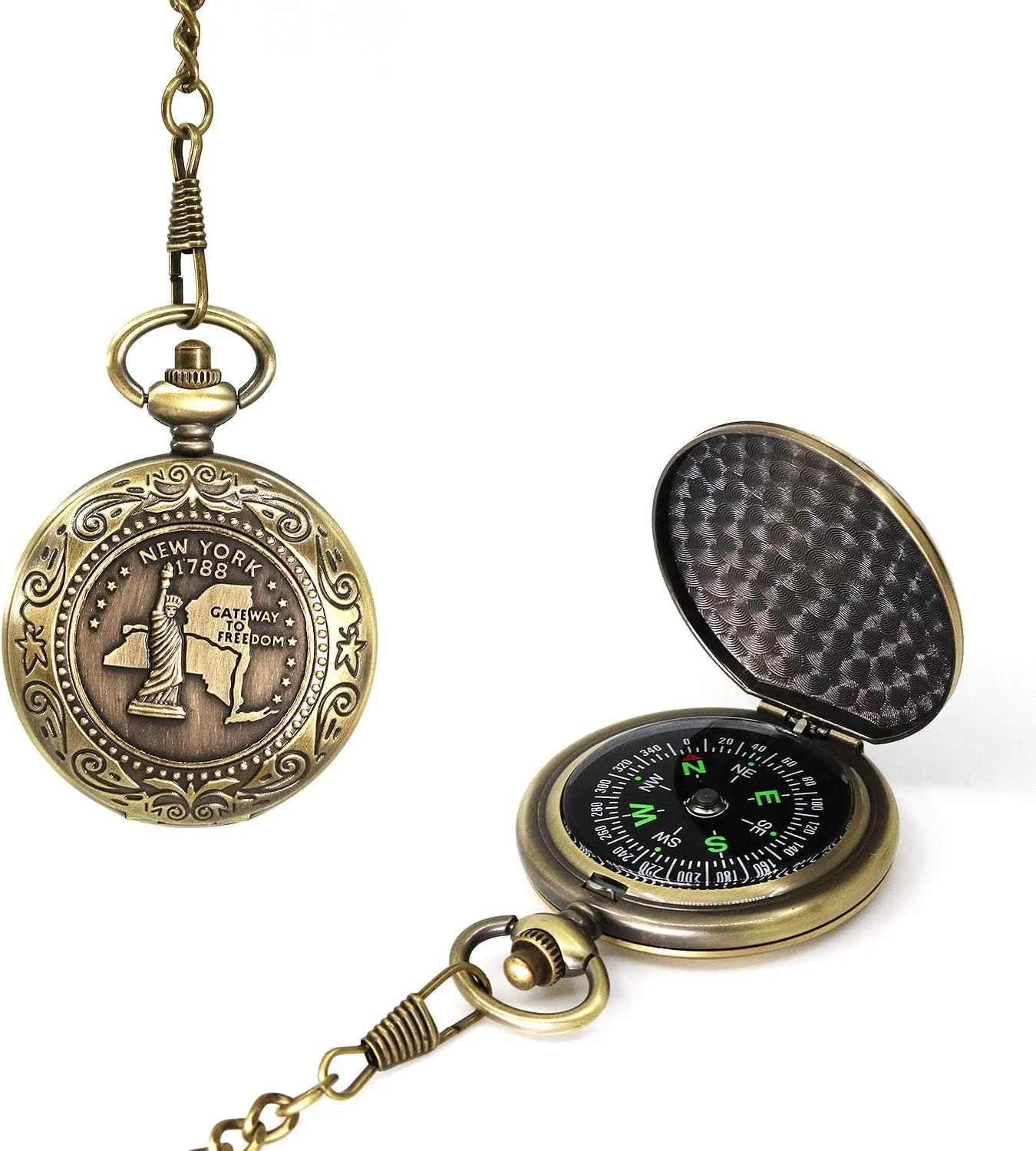 قطب نمای عتیقه کاری شده مجموعه کلاسیک Excefore با زنجیر - قطب نمای جیبی ممتاز برای پیاده روی، کمپینگ، رانندگی، کوله گردی و فعالیت های خارج از منزل - طرح مسی، مجسمه آزادی و نقشه جهان قطب نمای عتیقه کاری شده مجموعه کلاسیک Excefore با زنجیر - قطب نمای جیبی ممتاز برای پیاده روی، کمپینگ، رانندگی، کوله گردی و فعالیت های خارج از منزل - طرح مسی، مجسمه آزادی و نقشه جهان