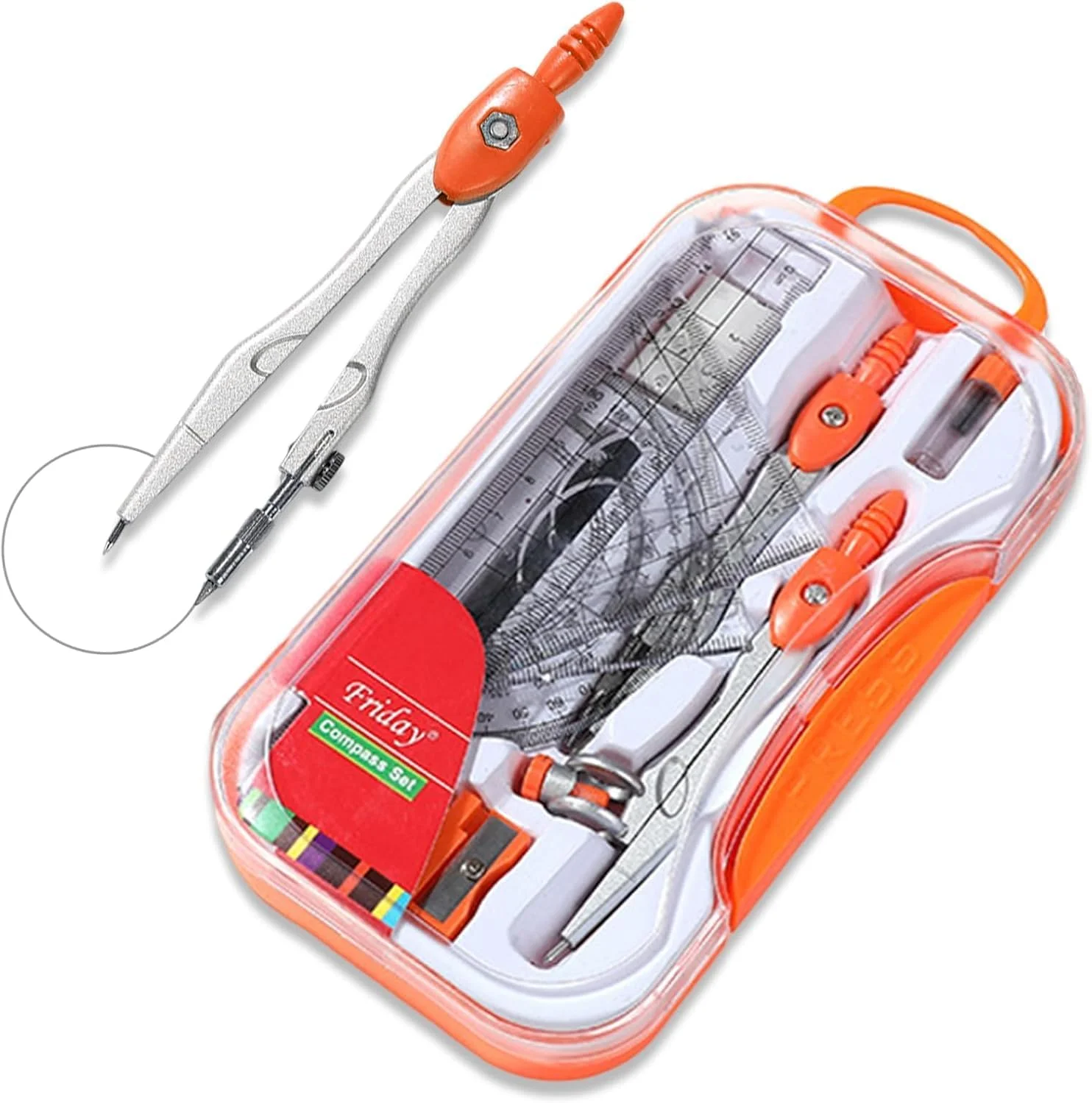 ست هندسه 10 تکه BIGTHREE برای دانش آموزان، کیت طراحی ریاضی با نقاله، پرگار، خط کش و جعبه نگهداری، لوازم ضروری مدرسه برای ترسیم، اندازه گیری و هندسه (نارنجی) ست هندسه 10 تکه BIGTHREE برای دانش آموزان، کیت طراحی ریاضی با نقاله، پرگار، خط کش و جعبه نگهداری، لوازم ضروری مدرسه برای ترسیم، اندازه گیری و هندسه (نارنجی)