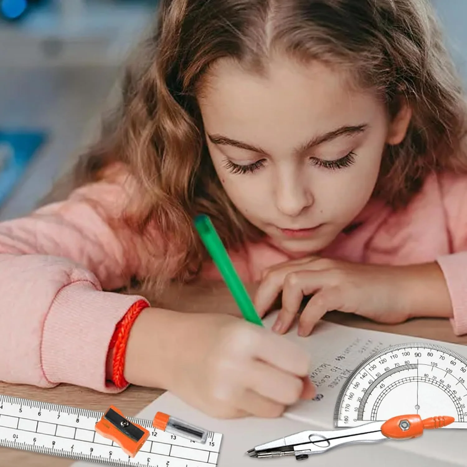 ست هندسه 10 تکه BIGTHREE برای دانش آموزان، کیت طراحی ریاضی با نقاله، پرگار، خط کش و جعبه نگهداری، لوازم ضروری مدرسه برای ترسیم، اندازه گیری و هندسه (نارنجی)