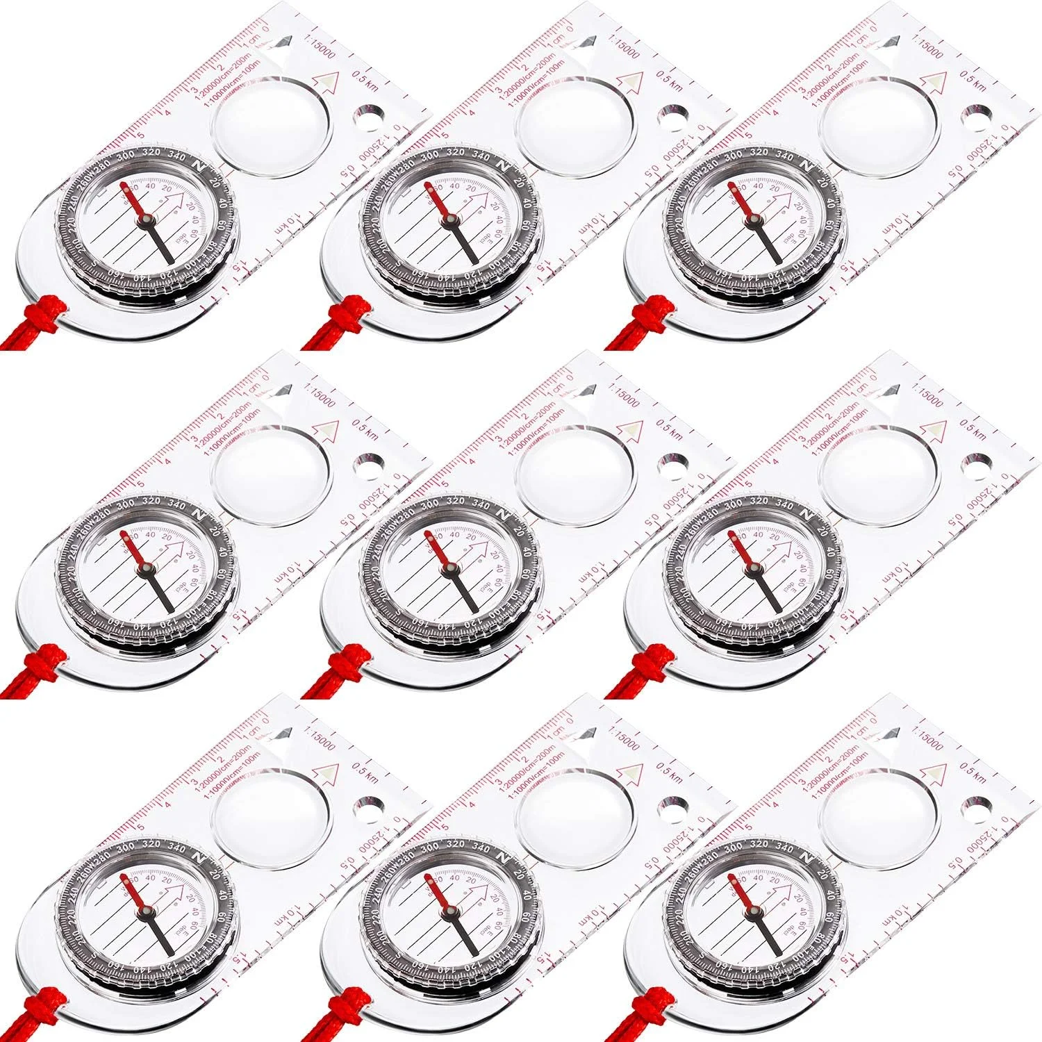 قطب نما جهت یابی BBTO، 9 عدد، قطب نما ضد آب برای پیاده روی، کوله گردی، کمپینگ، نقشه خوانی، مناسب کودکان و زنان (قطب نما مستطیلی)