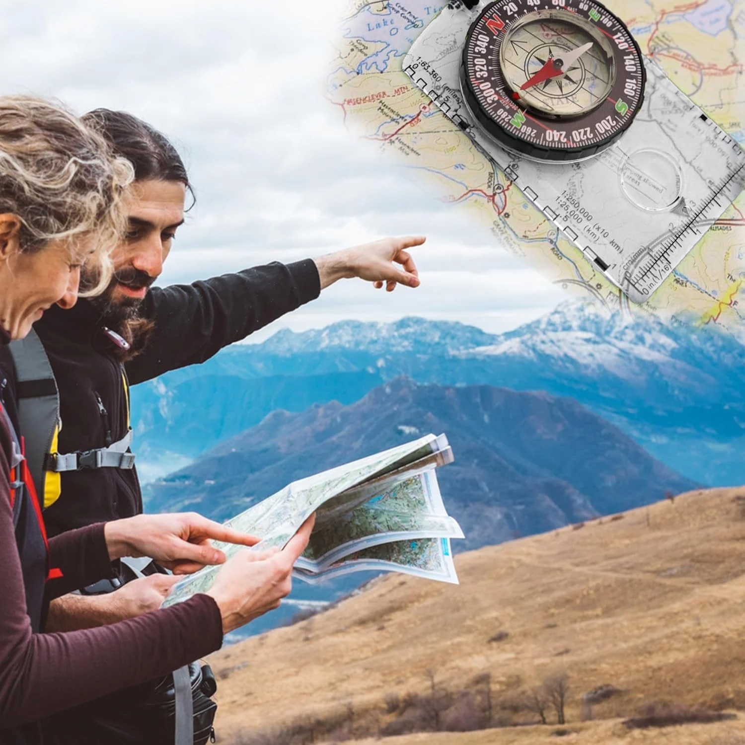 قطب نمای نقشه برداری Excefore، قطب نمای پیشرفته پیشاهنگی برای کمپینگ و مسیریابی، قطب نمای بقای ضد آب و سبک وزن، مناسب برای پیاده روی، کمپینگ، نقشه برداری و شکار