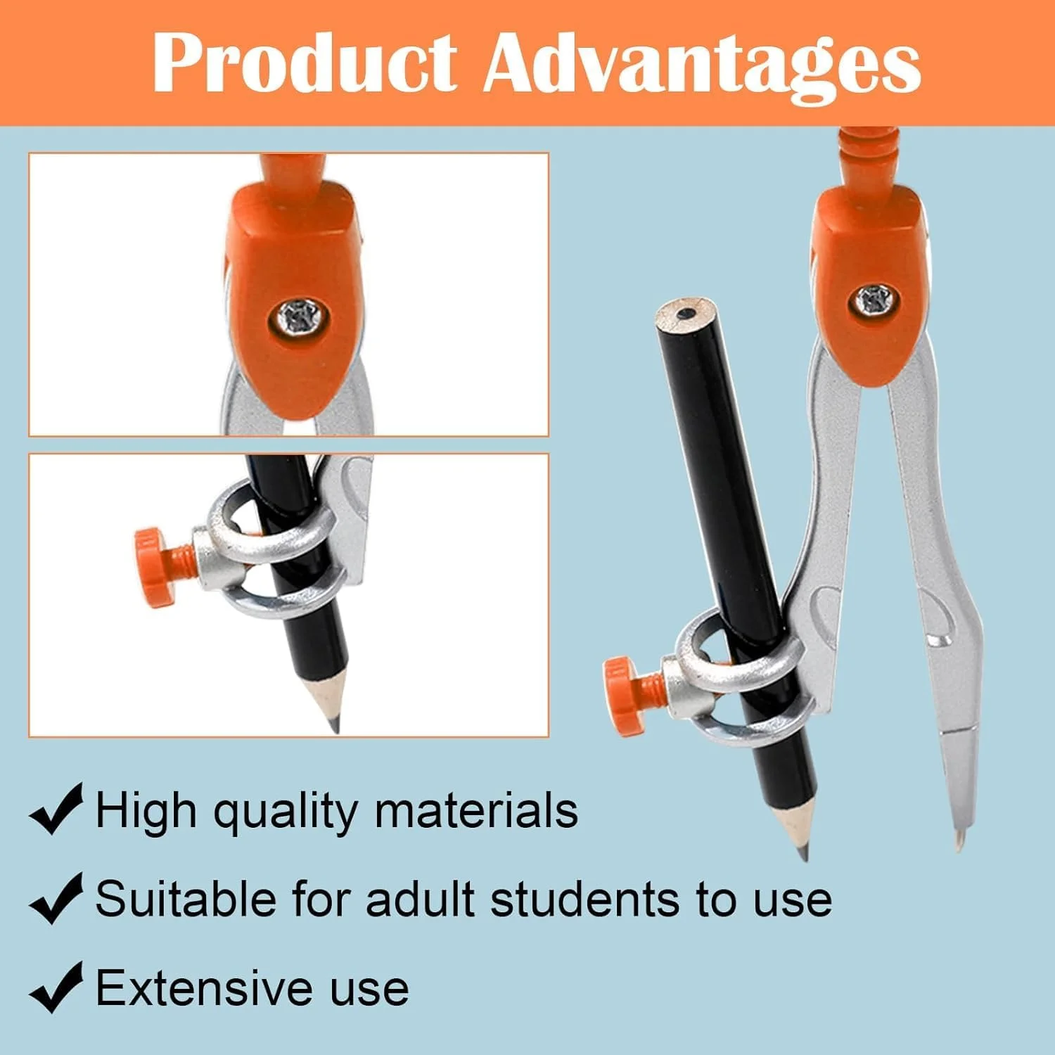 ست هندسه 10 تکه BIGTHREE برای دانش آموزان، کیت طراحی ریاضی با نقاله، پرگار، خط کش و جعبه نگهداری، لوازم ضروری مدرسه برای ترسیم، اندازه گیری و هندسه (نارنجی)