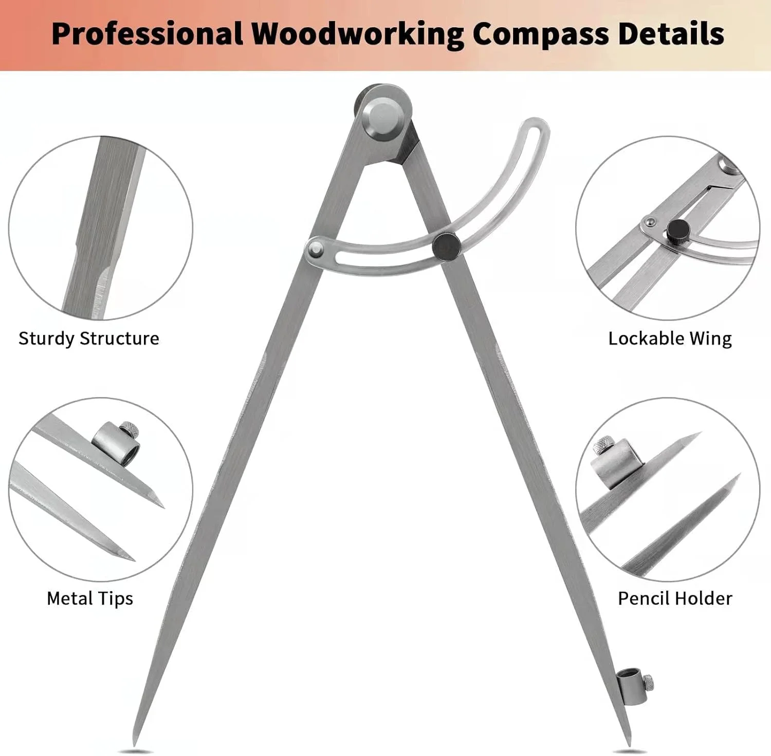 پرگار 16 اینچی برای هندسه، پرگار برای نجاری، پرگار نجاری دقیق با تقسیم کننده باله ای و نگهدارنده مداد، پرگار بزرگ برای هندسه، پرگار نجاری، طراحی، پرگار نقاشی