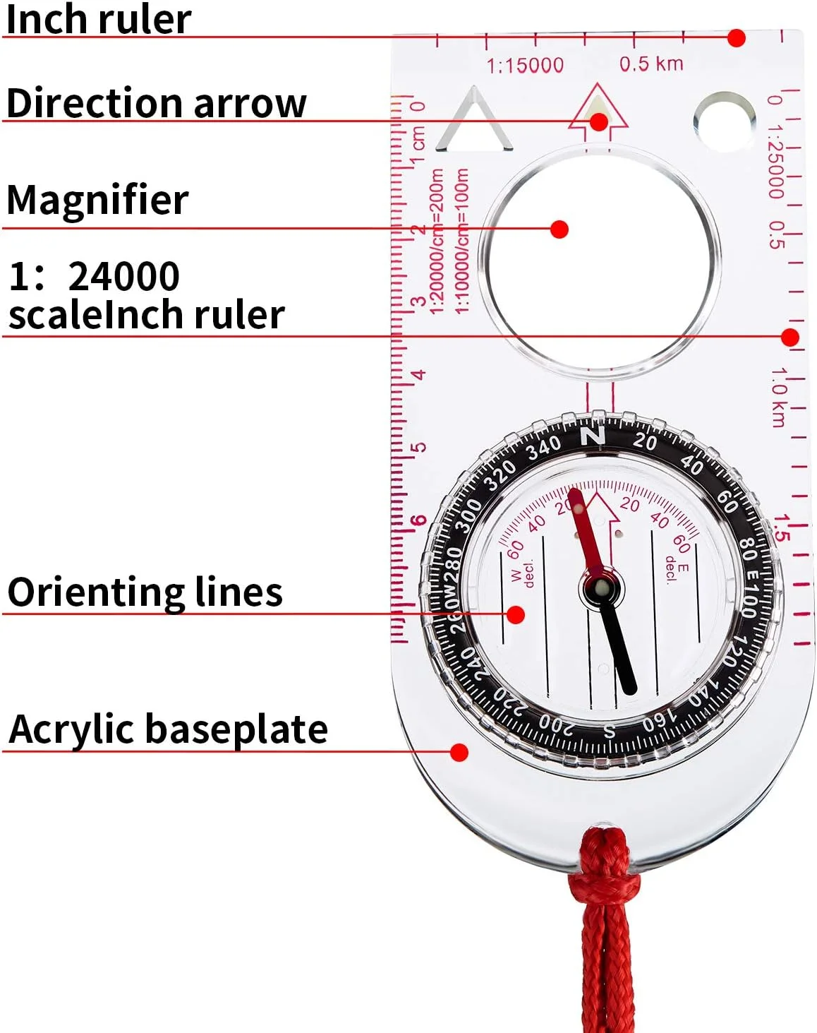 قطب نما جهت یابی BBTO، 9 عدد، قطب نما ضد آب برای پیاده روی، کوله گردی، کمپینگ، نقشه خوانی، مناسب کودکان و زنان (قطب نما مستطیلی)