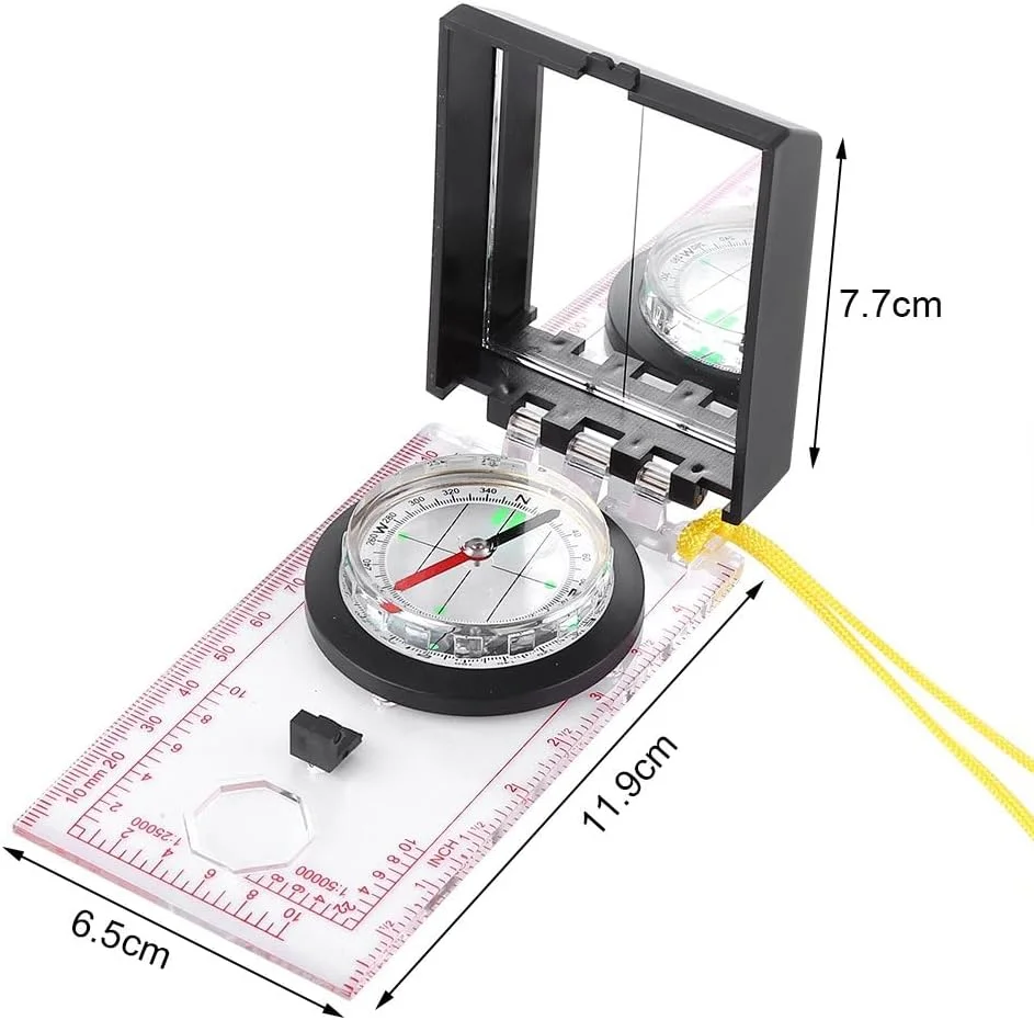 قطب نمای چند منظوره Excefore با خط کش نقشه برداری و کیت اضطراری آینه، قطب نمای نظامی، قطب نمای ضد آب پیشاهنگی برای کمپینگ، پیاده روی، شکار در فضای باز، قطب نمای دید نظامی