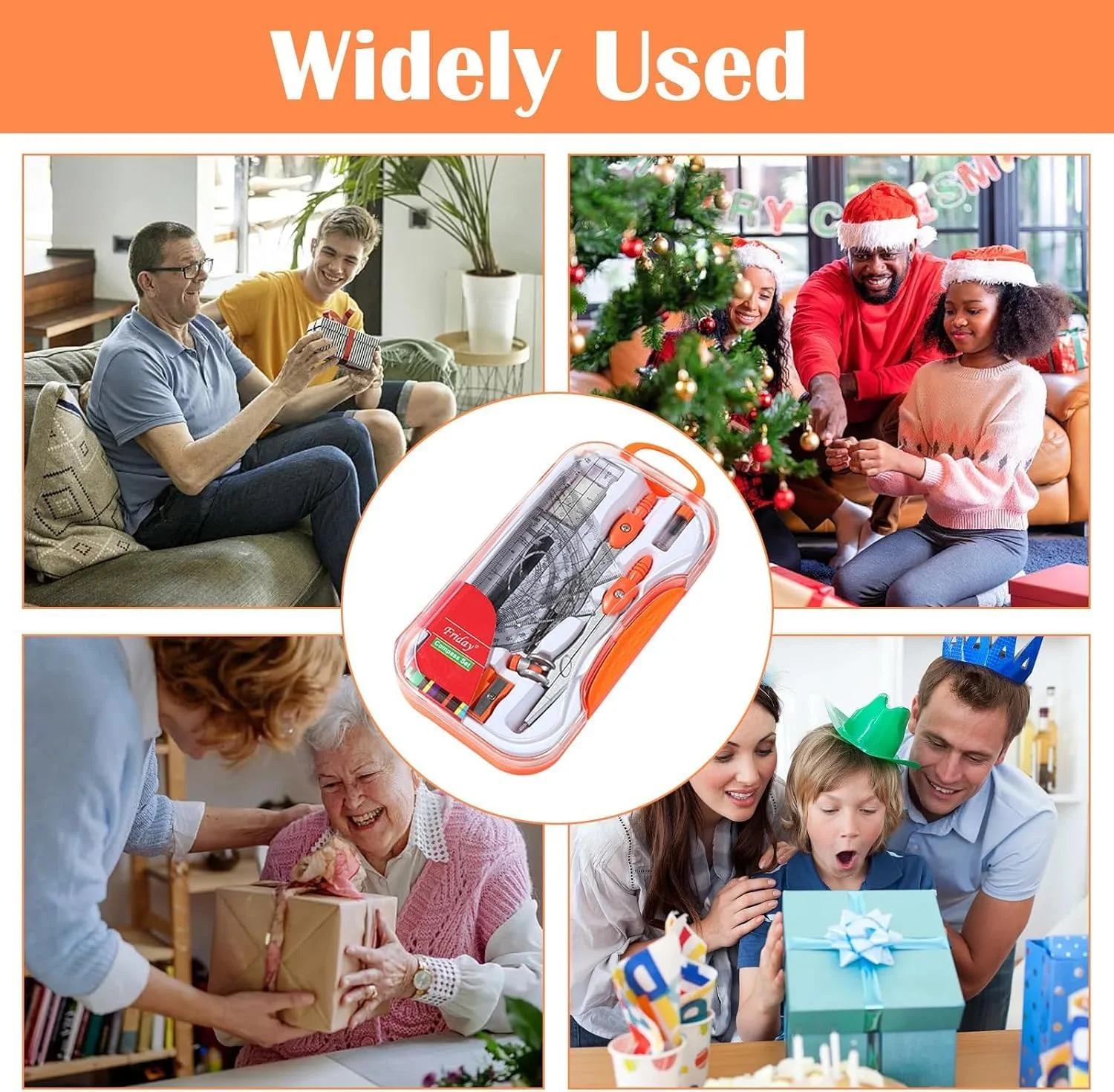 ست هندسه 10 تکه BIGTHREE برای دانش آموزان، کیت طراحی ریاضی با نقاله، پرگار، خط کش و جعبه نگهداری، لوازم ضروری مدرسه برای ترسیم، اندازه گیری و هندسه (نارنجی)