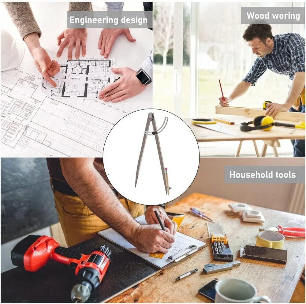 پرگار 16 اینچی برای هندسه، پرگار برای نجاری، پرگار نجاری دقیق با تقسیم کننده باله ای و نگهدارنده مداد، پرگار بزرگ برای هندسه، پرگار نجاری، طراحی، پرگار نقاشی