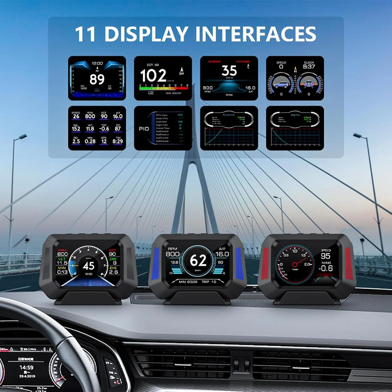نمایشگر سربالا، گیج OBD2، قطب نمای دیجیتال برای خودرو، ارتفاع سنج HUD، سرعت سنج، مانیتور عملکرد GPS، گیج های بوست و دما، مناسب برای همه وسایل نقلیه نمایشگر سربالا، گیج OBD2، قطب نمای دیجیتال برای خودرو، ارتفاع سنج HUD، سرعت سنج، مانیتور عملکرد GPS، گیج های بوست و دما، مناسب برای همه وسایل نقلیه