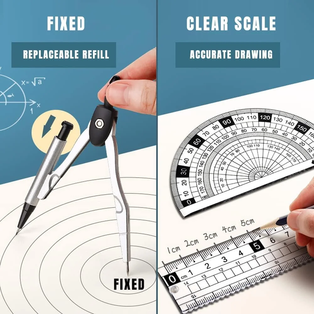 ست ریاضی آزون، ست پرگار هندسی شامل نقاله، خط کش و پرگار برای دانش آموزان، جعبه فلزی بادوام به همراه پاک کن/خودکار (مشکی) ست ریاضی آزون، ست پرگار هندسی شامل نقاله، خط کش و پرگار برای دانش آموزان، جعبه فلزی بادوام به همراه پاک کن/خودکار (مشکی)