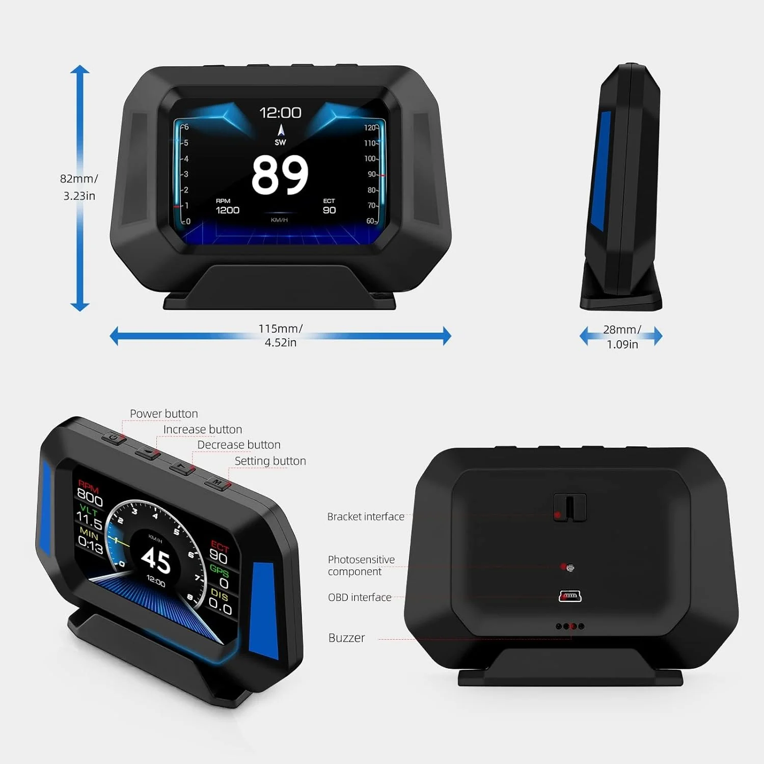 نمایشگر سربالا، گیج OBD2، قطب نمای دیجیتال برای خودرو، ارتفاع سنج HUD، سرعت سنج، مانیتور عملکرد GPS، گیج های بوست و دما، مناسب برای همه وسایل نقلیه نمایشگر سربالا، گیج OBD2، قطب نمای دیجیتال برای خودرو، ارتفاع سنج HUD، سرعت سنج، مانیتور عملکرد GPS، گیج های بوست و دما، مناسب برای همه وسایل نقلیه
