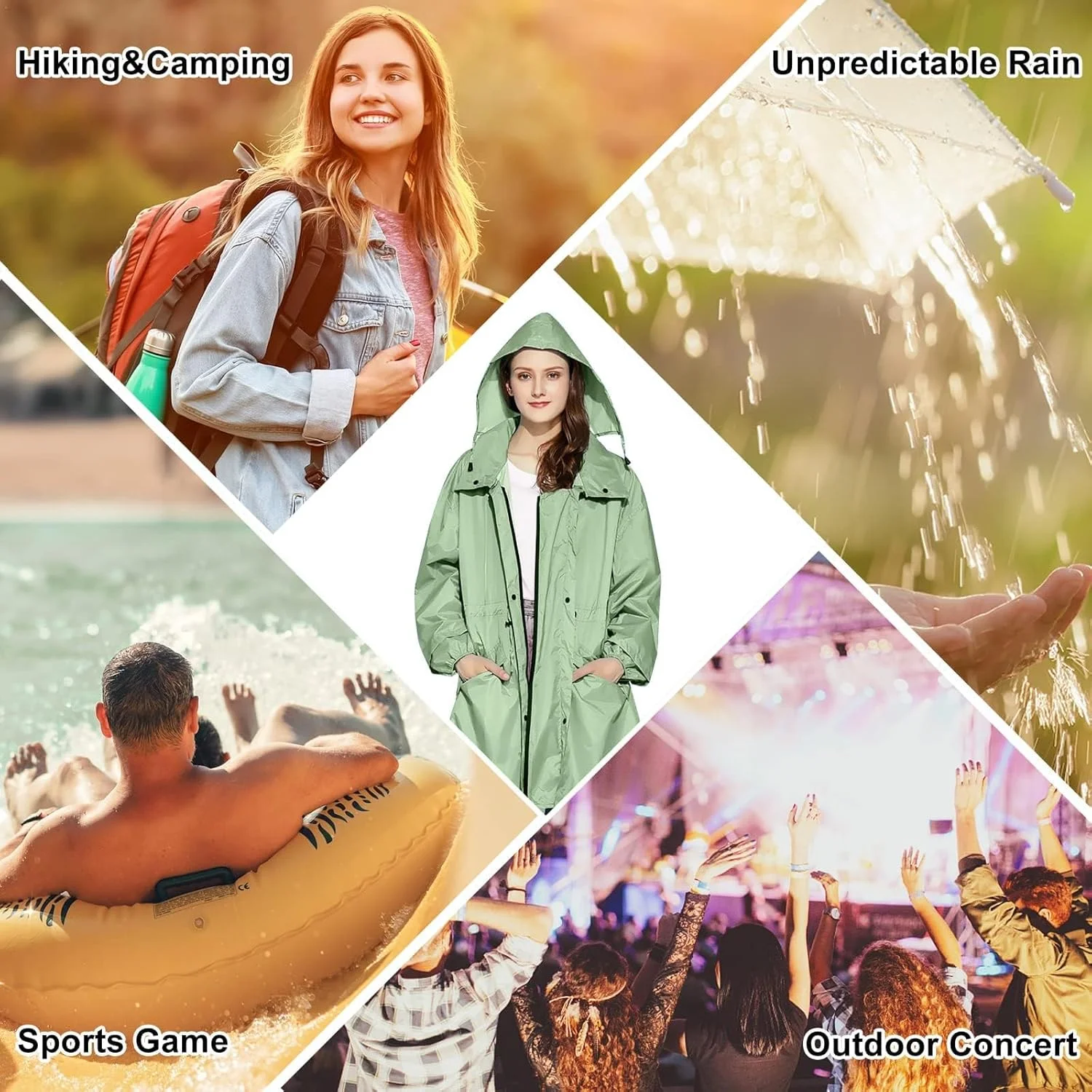 Womens Long Raincoats Rain Jacket Waterproof Packable Outdoor Hooded Windbreaker Lightweight Adjustable Waist for Outdoors Womens Long Raincoats Rain Jacket Waterproof Packable Outdoor Hooded Windbreaker Lightweight Adjustable Waist for Outdoors