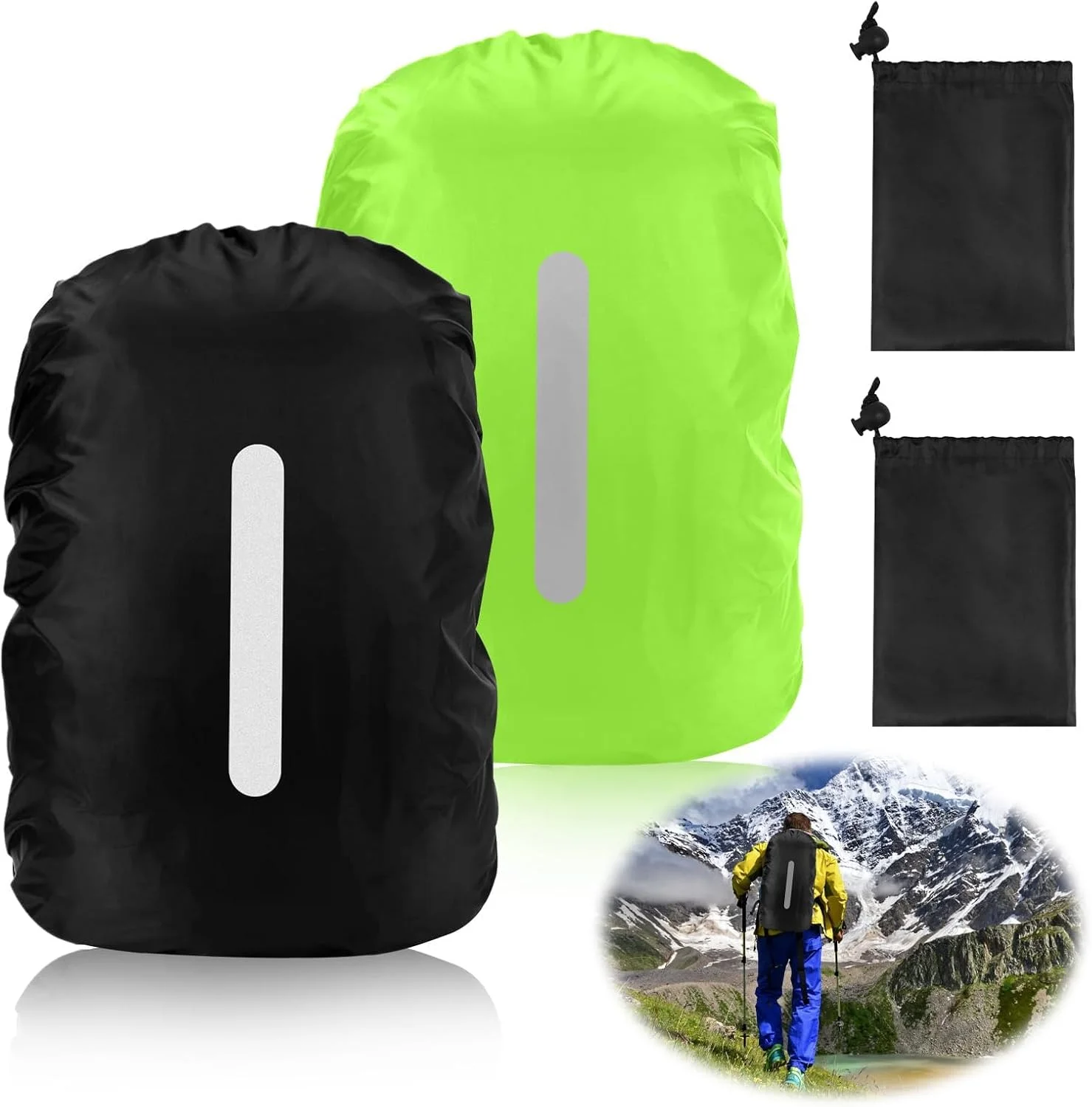 دو عدد کاور ضد آب کوله پشتی (30 تا 40 لیتر) روکش باران برای کوله پشتی با نوارهای بازتابنده، کیف مدرسه برای دوچرخه سواری، پیاده روی، کمپینگ، مسافرت دو عدد کاور ضد آب کوله پشتی (30 تا 40 لیتر) روکش باران برای کوله پشتی با نوارهای بازتابنده، کیف مدرسه برای دوچرخه سواری، پیاده روی، کمپینگ، مسافرت