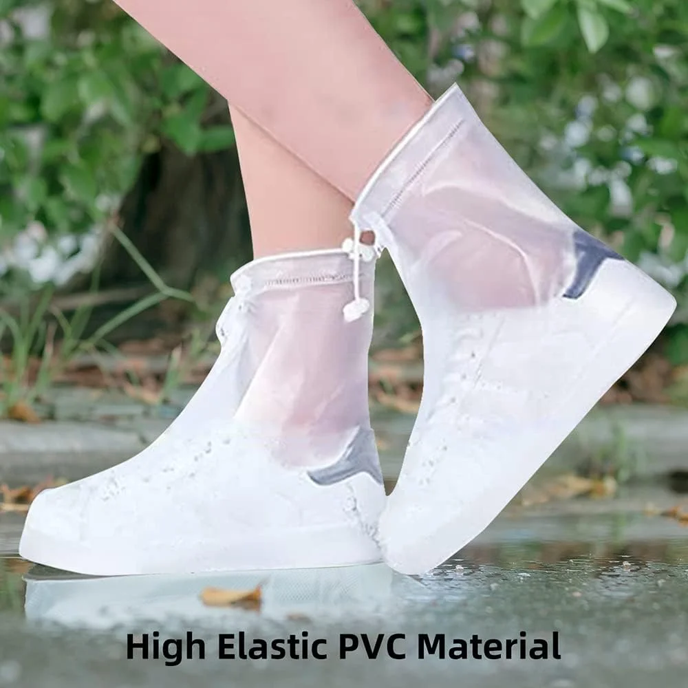 کاور کفش بارانی، کاور کفش ضد آب، کاور کفش لاستیکی PVC با زیره قابل استفاده مجدد برای مردان و زنان، محافظ گالش برای دوچرخه سواری، کمپینگ و مسافرت (XXL، سفید)