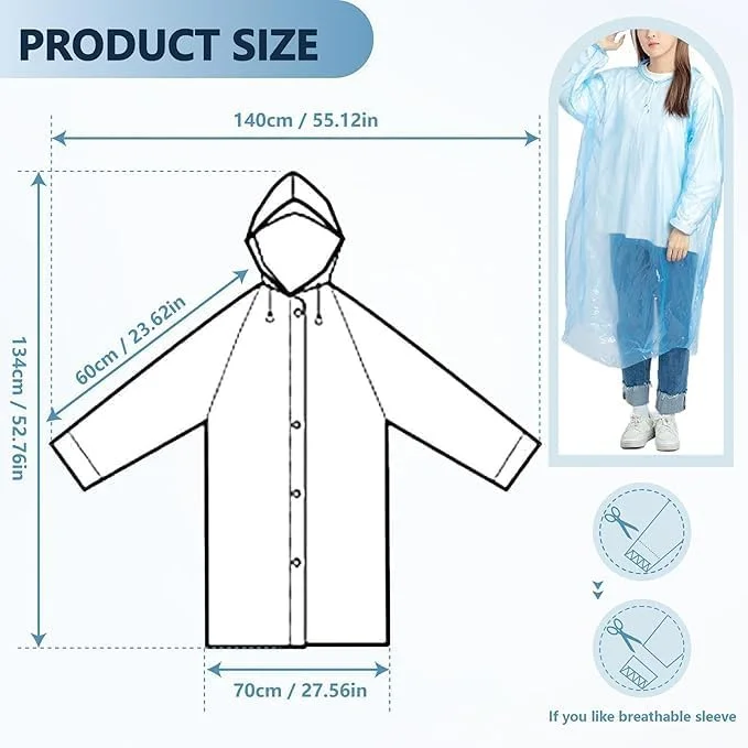 ست 6 تکه بارانی بزرگسال ضد آب با لبه قابل تنظیم و سرآستین های کشسان - بارانی اضطراری سبک وزن و قابل استفاده مجدد و روکش کفش ضد آب، مناسب برای مسافرت در فضای باز، کمپینگ در کویر و استفاده روزانه ست 6 تکه بارانی بزرگسال ضد آب با لبه قابل تنظیم و سرآستین های کشسان - بارانی اضطراری سبک وزن و قابل استفاده مجدد و روکش کفش ضد آب، مناسب برای مسافرت در فضای باز، کمپینگ در کویر و استفاده روزانه