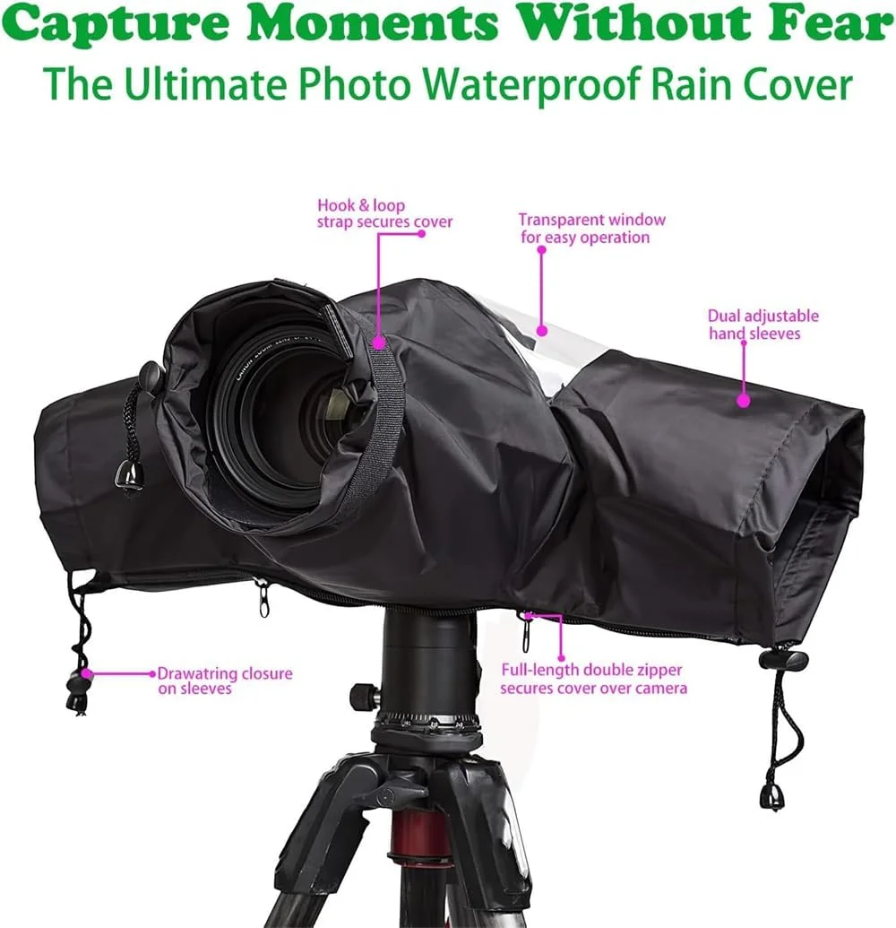 محافظ باران ضد آب برای دوربین های DSLR و بدون آینه - سازگار با Canon، Nikon، Sony، Fujifilm - لوازم جانبی نایلونی دوربین برای تجهیزات بارانی عکاسی محافظ باران ضد آب برای دوربین های DSLR و بدون آینه - سازگار با Canon، Nikon، Sony، Fujifilm - لوازم جانبی نایلونی دوربین برای تجهیزات بارانی عکاسی