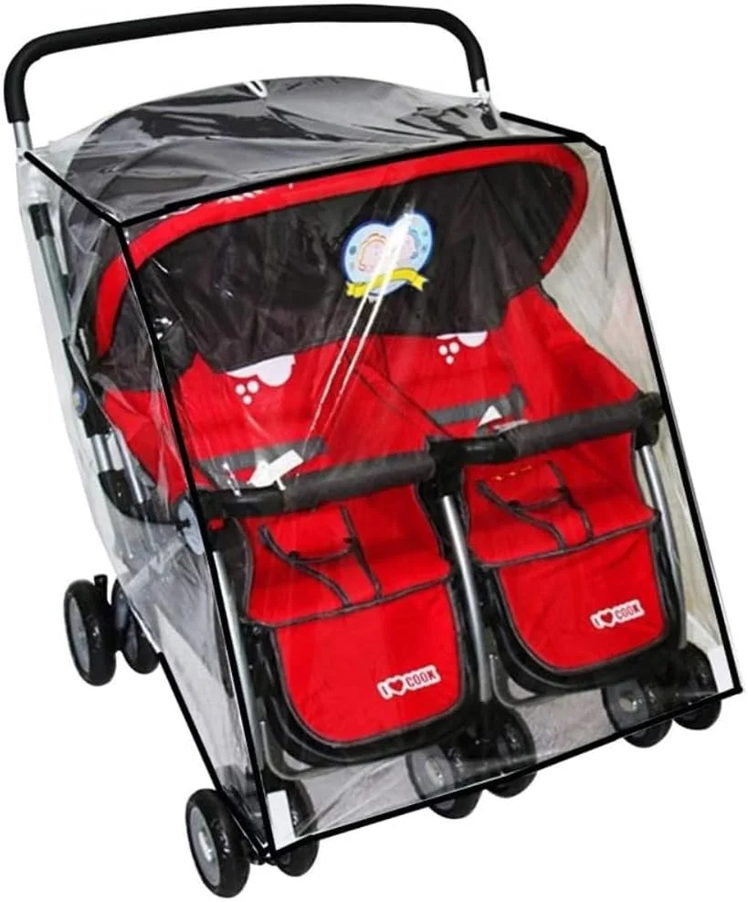 Universal Stroller Raincover Twins Strollers Double Side by Side Baby Stroller rain Cover for Pushchair Pram Rainproof Dustproof Windproof Rain Cover with Canopy and Zipper Door