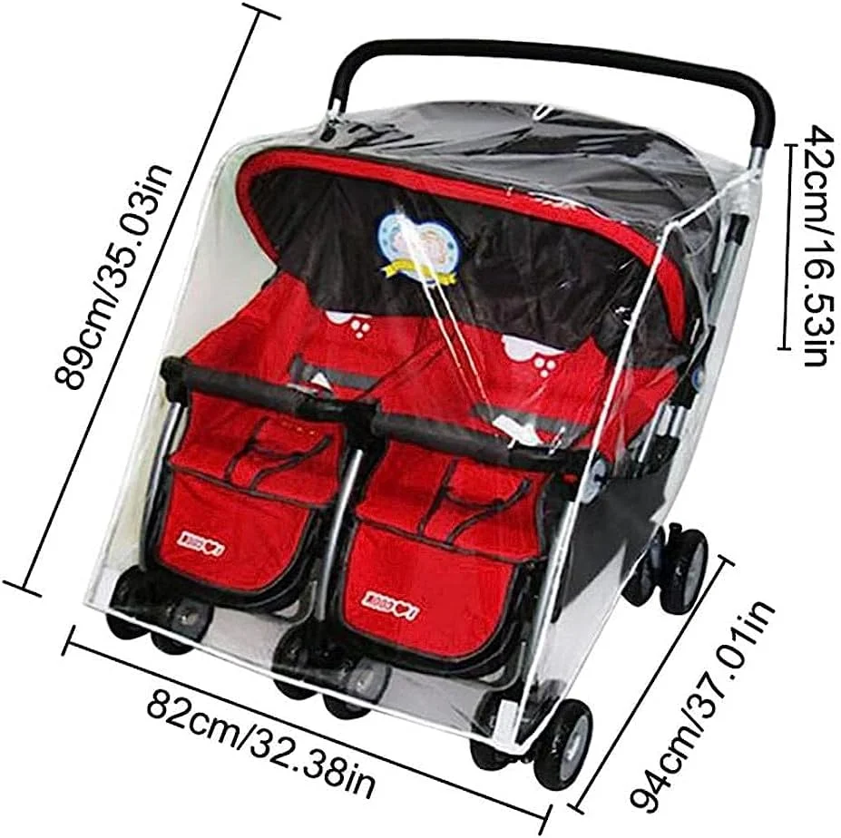 Universal Stroller Raincover Twins Strollers Double Side by Side Baby Stroller rain Cover for Pushchair Pram Rainproof Dustproof Windproof Rain Cover with Canopy and Zipper Door
