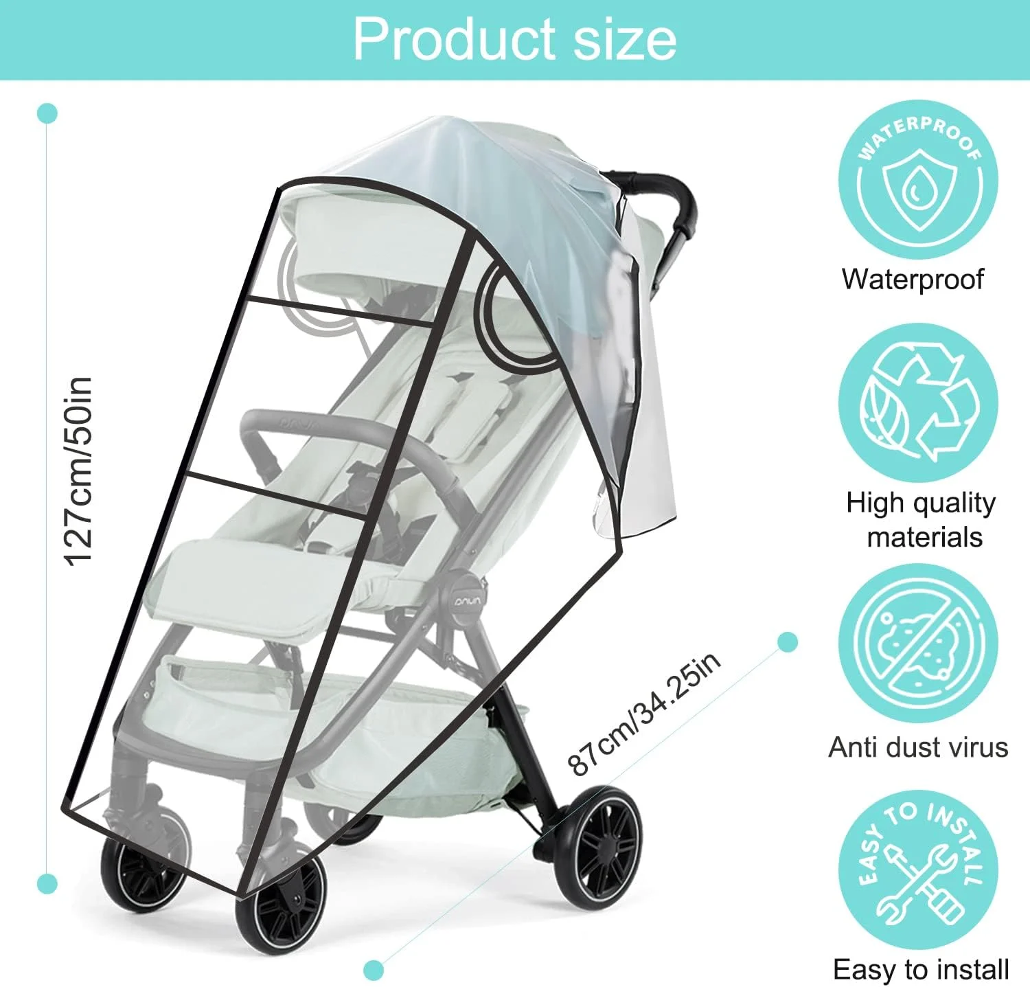 روکش باران کالسکه بچه جهانی با زیپ نایلونی ضد آب - مناسب برای اکثر کالسکه ها