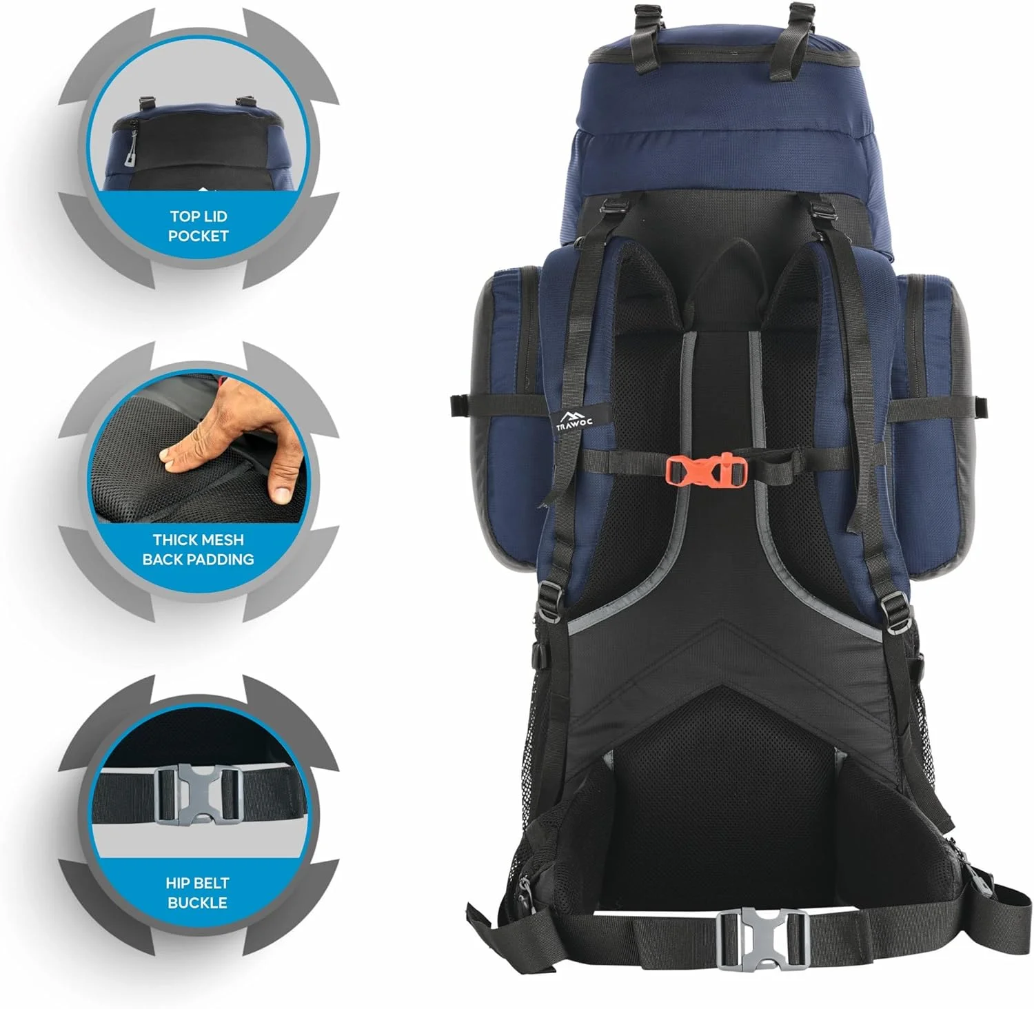 کوله پشتی کوهنوردی و مسافرتی 80 لیتری TRAWOC WAYFARER مناسب کمپینگ، پیاده روی و سفر برای آقایان و بانوان به همراه کاور باران/محفظه کفش کوله پشتی کوهنوردی و مسافرتی 80 لیتری TRAWOC WAYFARER مناسب کمپینگ، پیاده روی و سفر برای آقایان و بانوان به همراه کاور باران/محفظه کفش