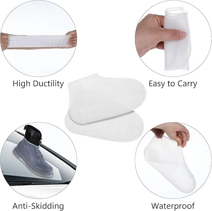 کاور کفش ضد آب تزویق، 2 جفت کاور سیلیکونی قابل استفاده مجدد، کاور کفش ضد لغزش با زیره سخت شفاف برای مسافرت در فضای باز
