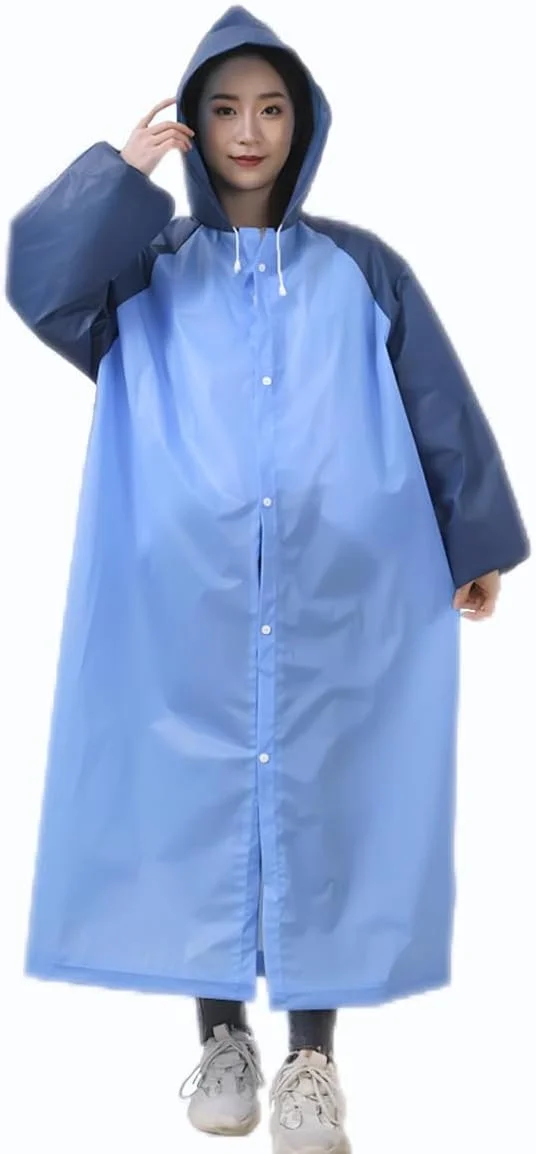 Rain Ponchos Raincoat for Adults Reusable - Fashion Hooded Waterproof Rain Poncho EVA Rain coat Jacket Long Rain Cape for Outdoor for Men Women