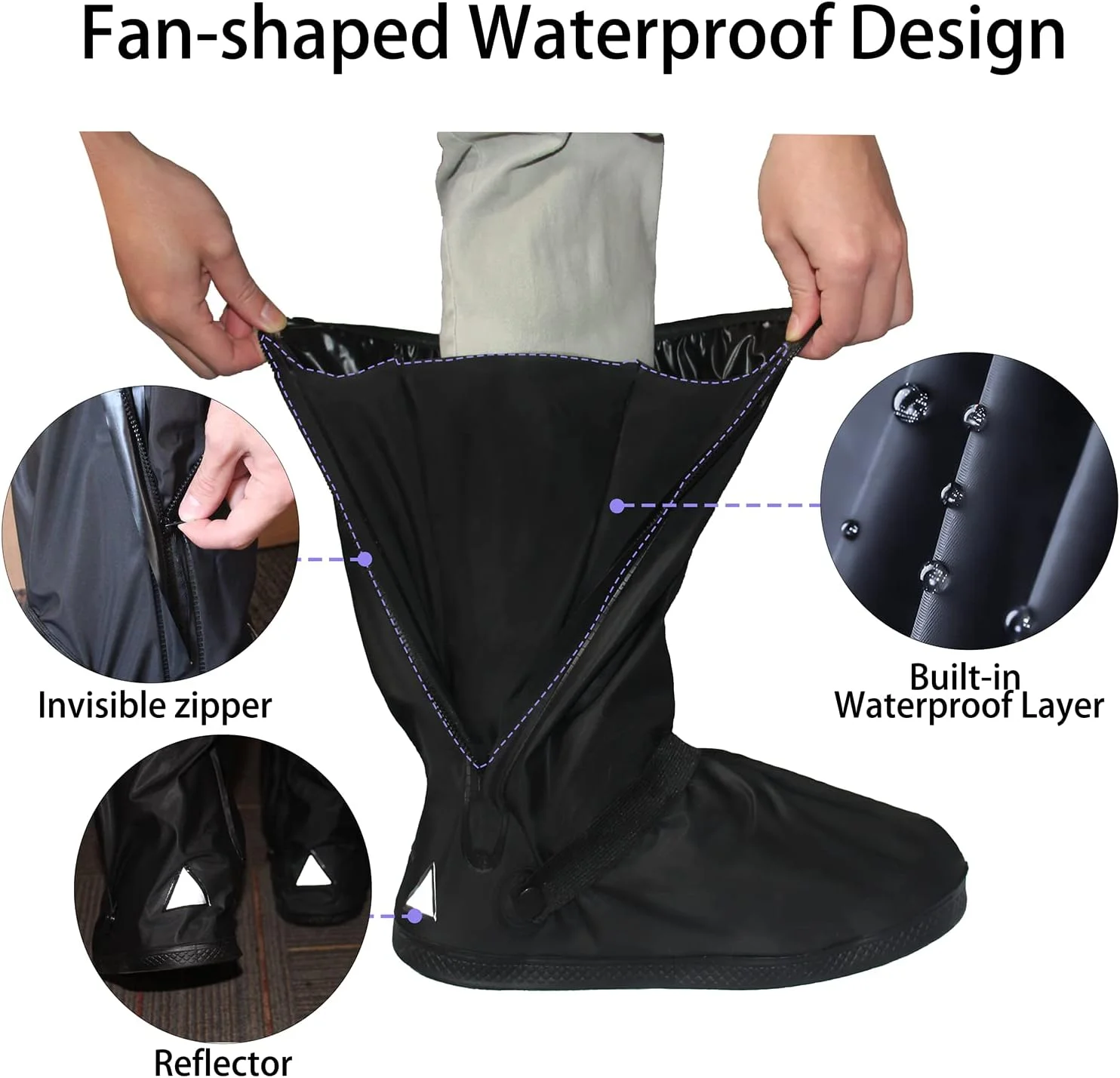 Tachitali Waterproof Rain Boot Shoe Covers with Reflector Men Rain Gear Reusable & Foldable Rain Boot Shoe Covers with Zipper, Non-Slip Tachitali Waterproof Rain Boot Shoe Covers with Reflector Men Rain Gear Reusable & Foldable Rain Boot Shoe Covers with Zipper, Non-Slip