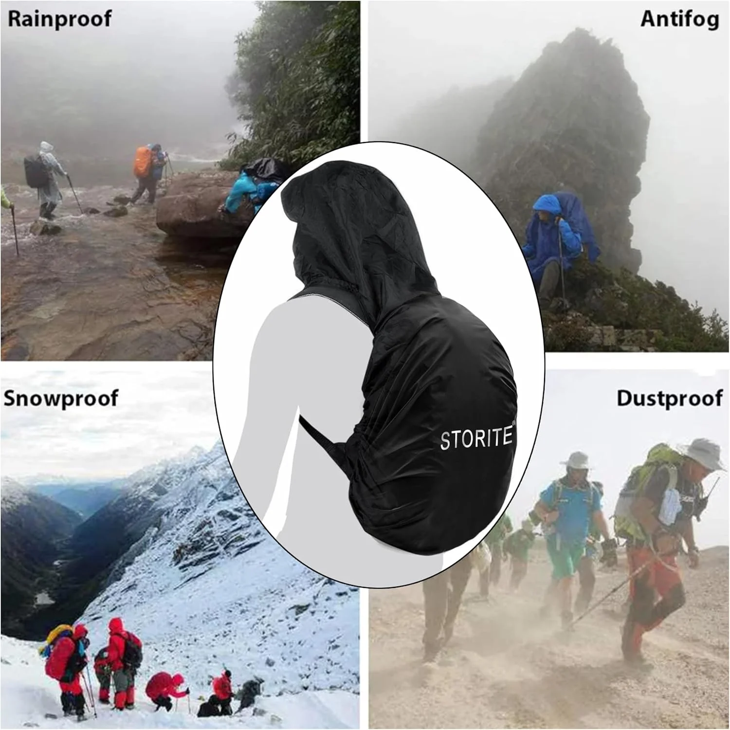 کاور ضد گرد و غبار و باران Storite برای کوله پشتی با کیف، کاور ضد آب و ضد گرد و غبار الاستیک قابل تنظیم برای کیف های مدرسه، دانشگاه، اداره، و کوهنوردی (30L-35L)