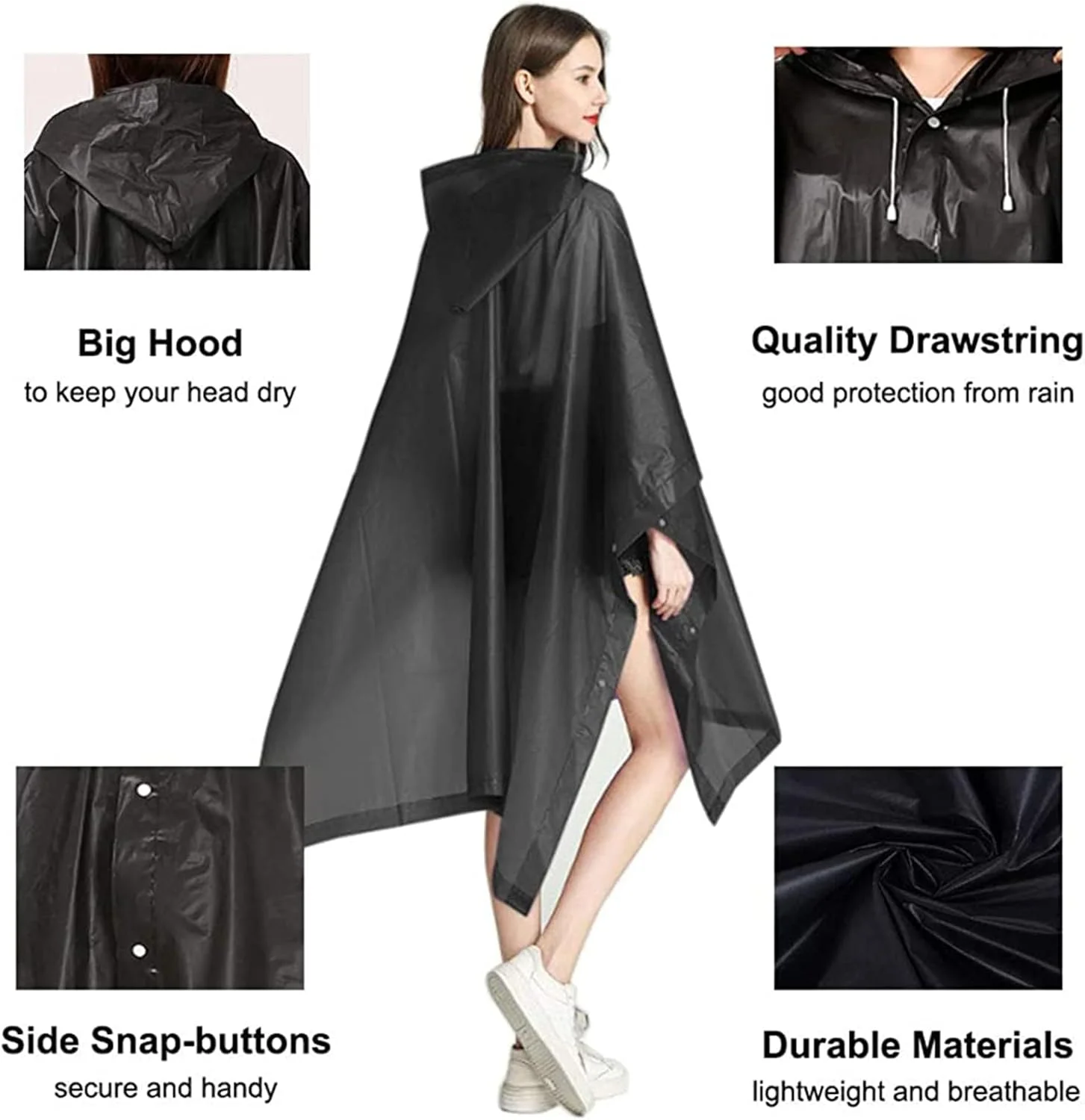 بارانی بزرگسال، پانچو بارانی، 1 عدد بارانی EVA قابل حمل با کلاه، بارانی های قابل استفاده مجدد، کیت های بقا کمپینگ اضطراری، ضد آب با کلاه و آستین، ژاکت بارانی سبک وزن برای زنان و مردان