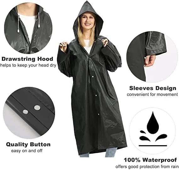 بارانی بزرگسالان قابل استفاده مجدد، 1 عدد بارانی شفاف ضخیم با کلاه و آستین های کشی، پانچو بارانی EVA، ژاکت بارانی برای مردان و زنان، مناسب برای ماهیگیری خانوادگی و مسافرت