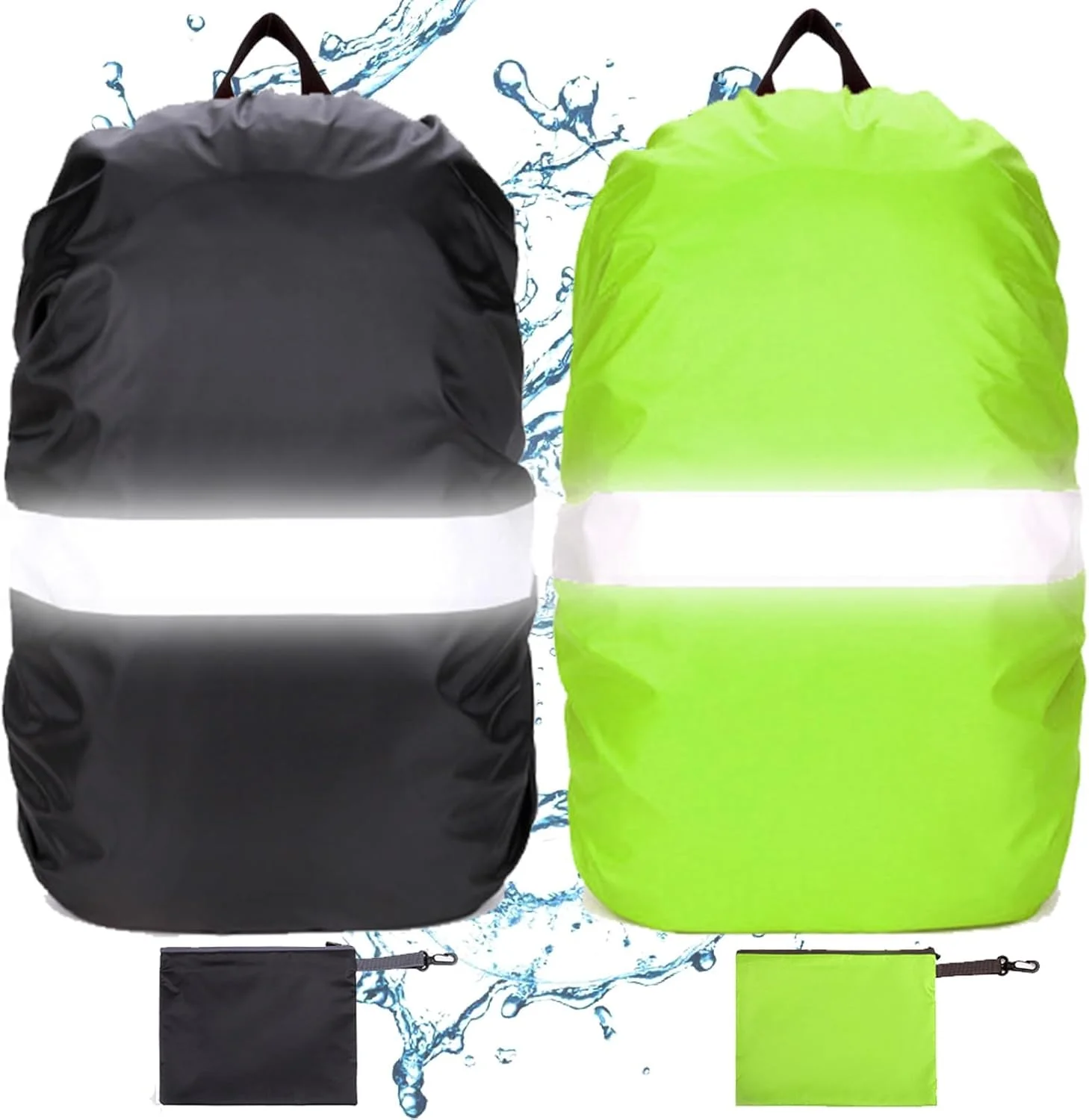 روکش باران کوله پشتی ضد آب بازتابنده 2 عددی - از کوله پشتی خود در برابر باران محافظت کنید، روکش نقره ای در داخل، ضد گرد و غبار، ضد آب و ضد اشعه ماوراء بنفش، ایده آل برای پیاده روی در فضای باز، سوارکاری، کوهنوردی - M 40L-50L (سبز و مشکی)