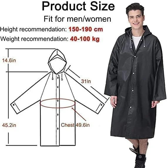 بارانی بزرگسالان قابل استفاده مجدد، 1 عدد بارانی شفاف ضخیم با کلاه و آستین های کشی، پانچو بارانی EVA، ژاکت بارانی برای مردان و زنان، مناسب برای ماهیگیری خانوادگی و مسافرت