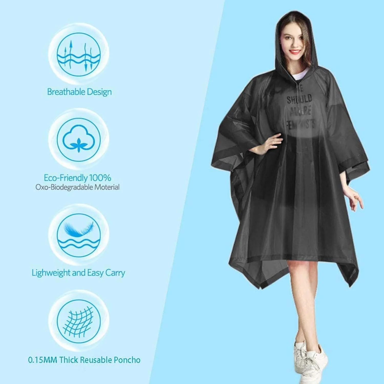 بارانی بزرگسال، پانچو بارانی، 1 عدد بارانی EVA قابل حمل با کلاه، بارانی های قابل استفاده مجدد، کیت های بقا کمپینگ اضطراری، ضد آب با کلاه و آستین، ژاکت بارانی سبک وزن برای زنان و مردان