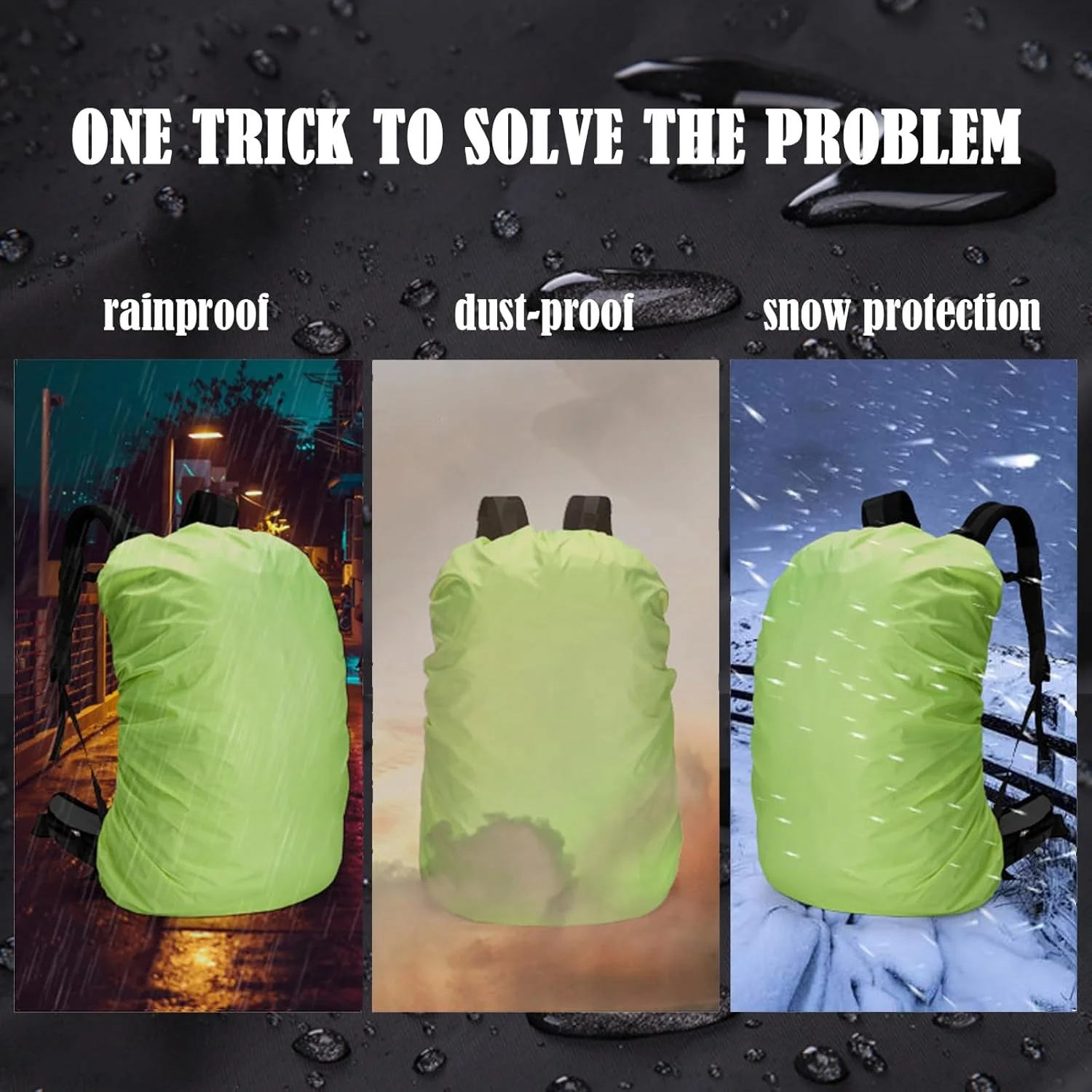 روکش باران کوله پشتی ضد آب بازتابنده 2 عددی - از کوله پشتی خود در برابر باران محافظت کنید، روکش نقره ای در داخل، ضد گرد و غبار، ضد آب و ضد اشعه ماوراء بنفش، ایده آل برای پیاده روی در فضای باز، سوارکاری، کوهنوردی - M 40L-50L (سبز و مشکی)